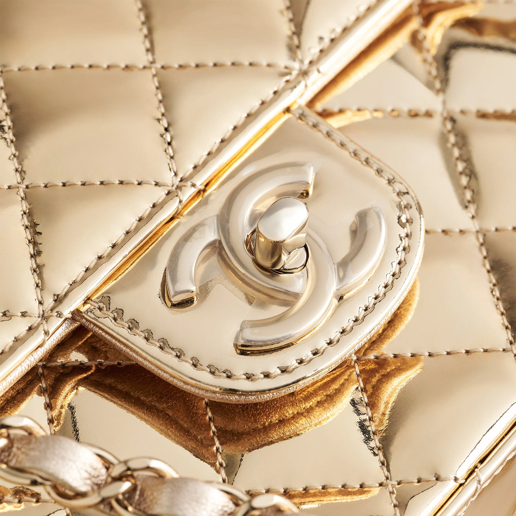Chanel Quilted Flapbag Star Coin Small 7 Calfskin Metallic Gold w/ Chain Gold Hardware - eliteUSA 