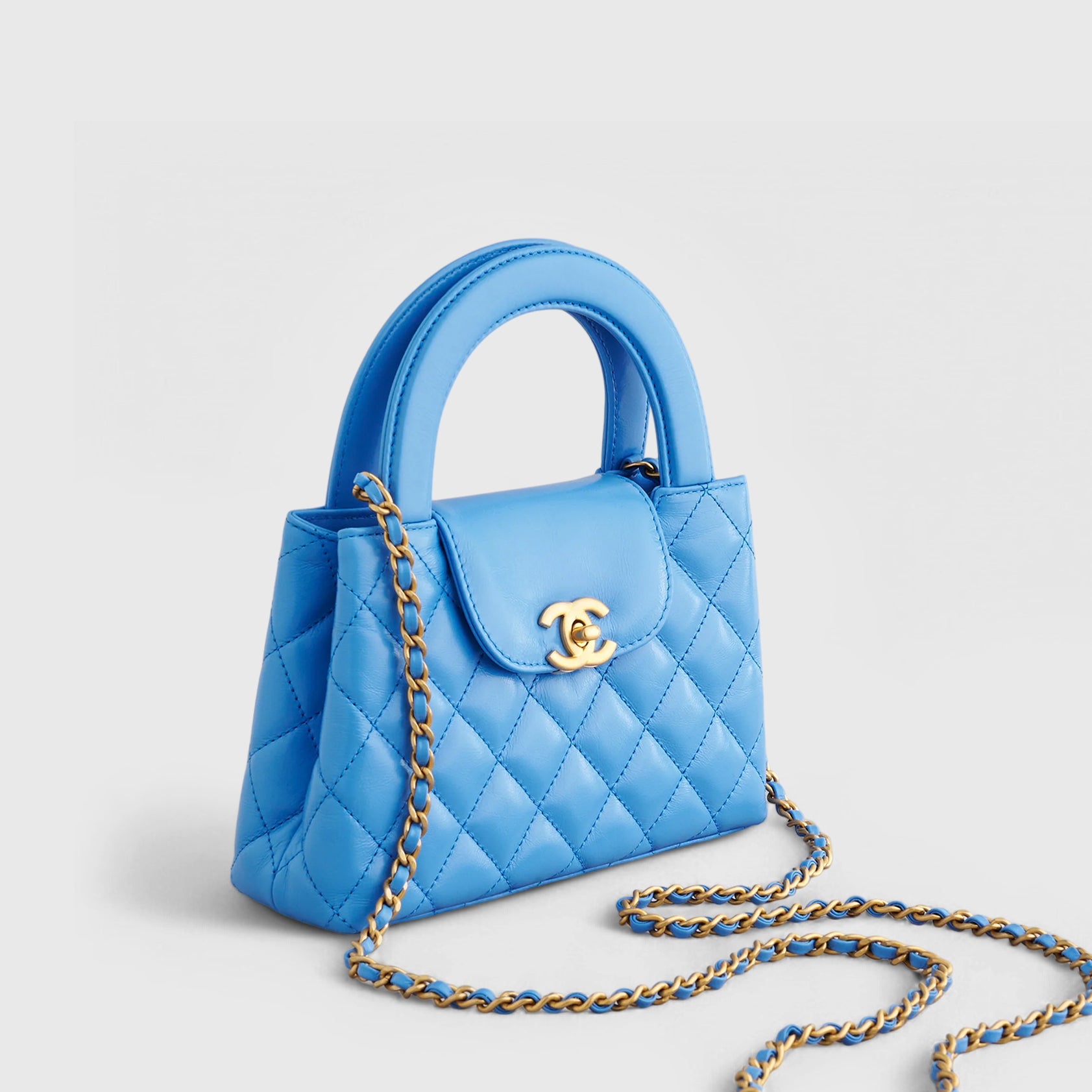 Chanel Shopping Bag Mini Calfskin Blue Gold Hardware - eliteUSA 