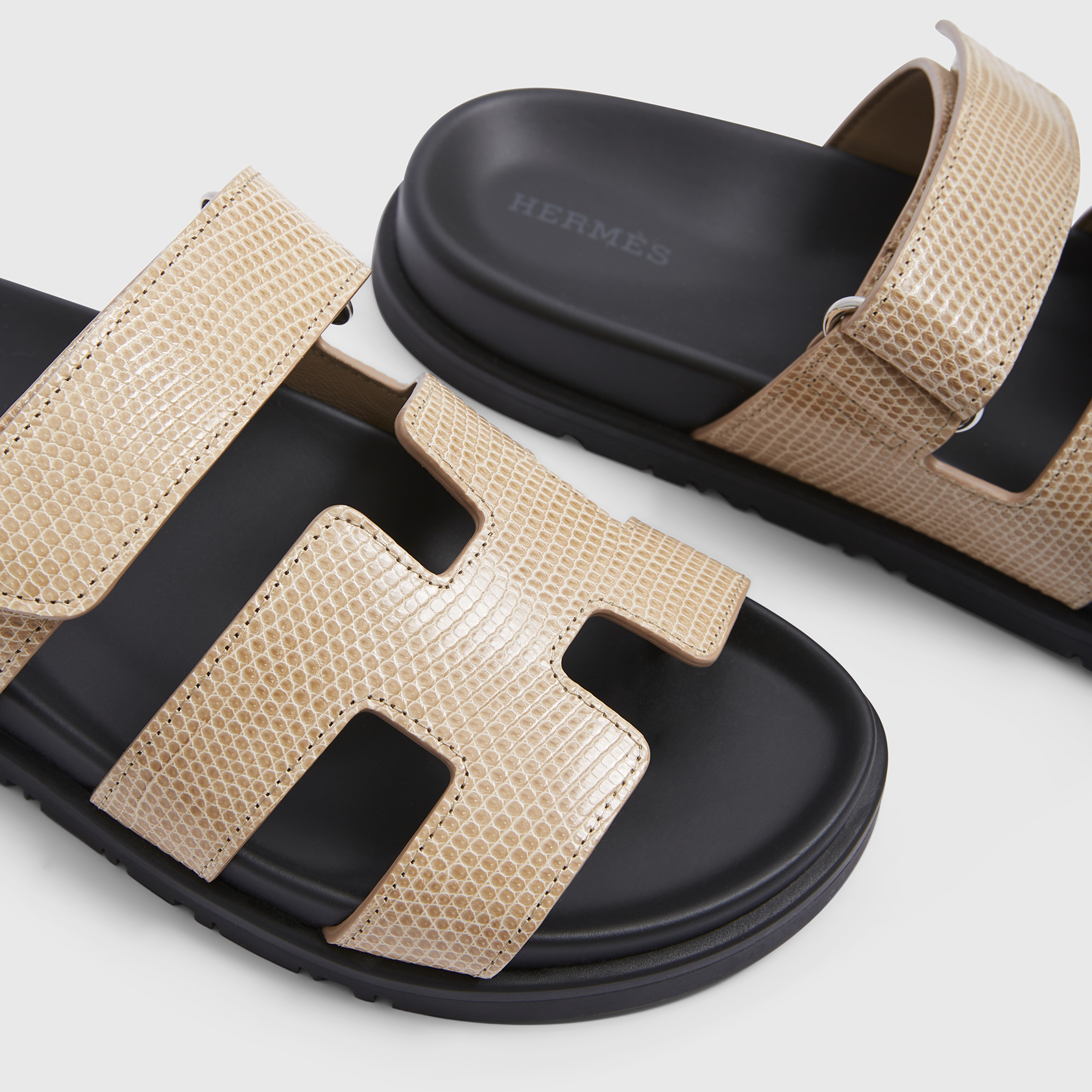 Hermès Chypre Sandals 38 Lizard Beige Argile