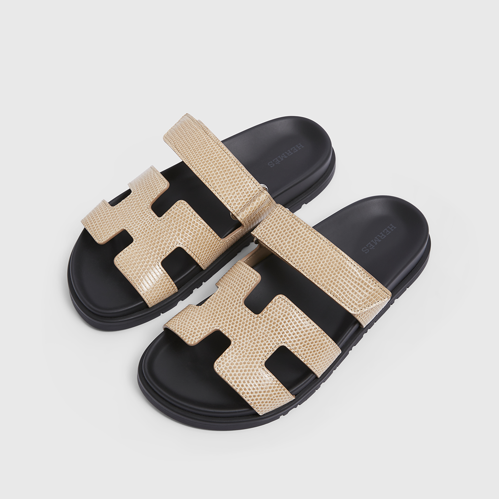 Hermès Chypre Sandals 38 Lizard Beige Argile