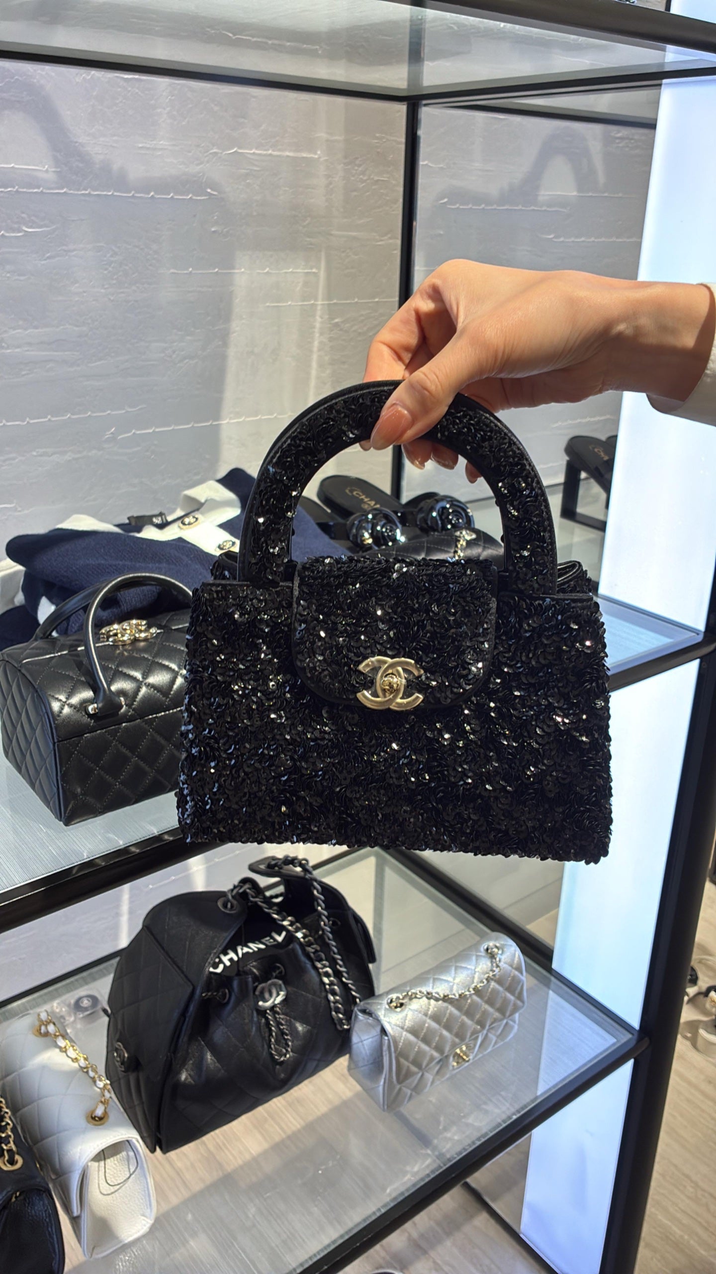 Chanel Mini shopping bag Sequins  Black GHW