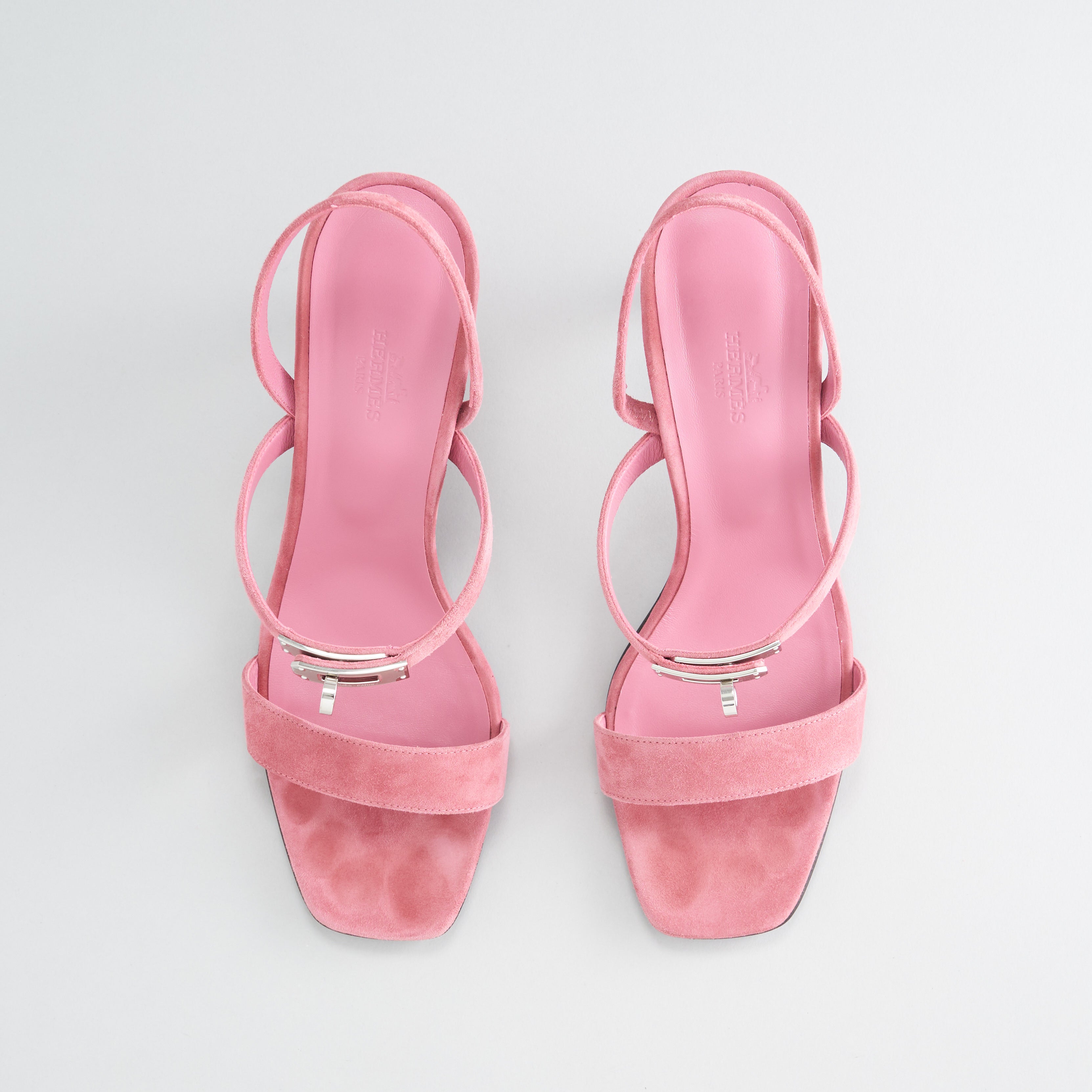 Hermès Glamour 95 Sandal 40 Suede Rose Aphrodite Palladium Hardware - eliteUSA 