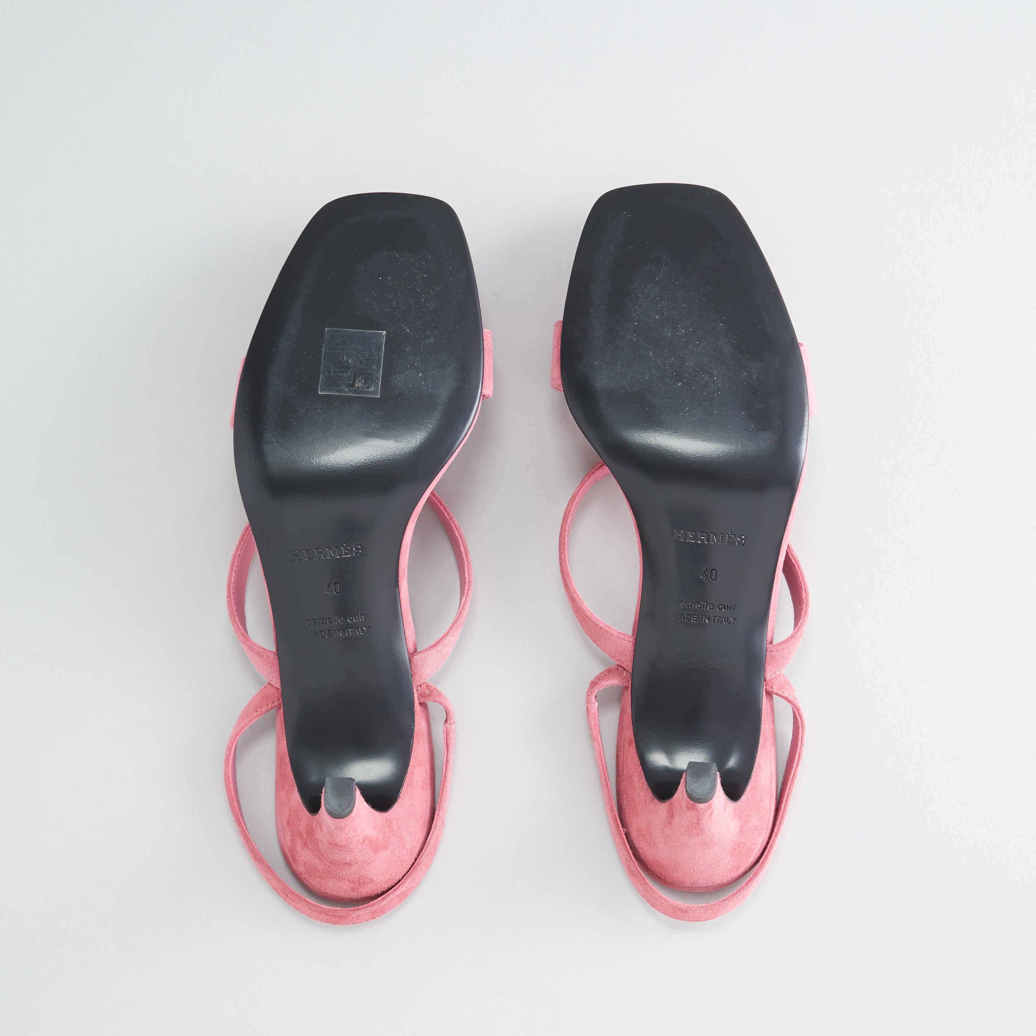 Hermès Glamour 95 Sandal 40 Suede Rose Aphrodite Palladium Hardware - eliteUSA 