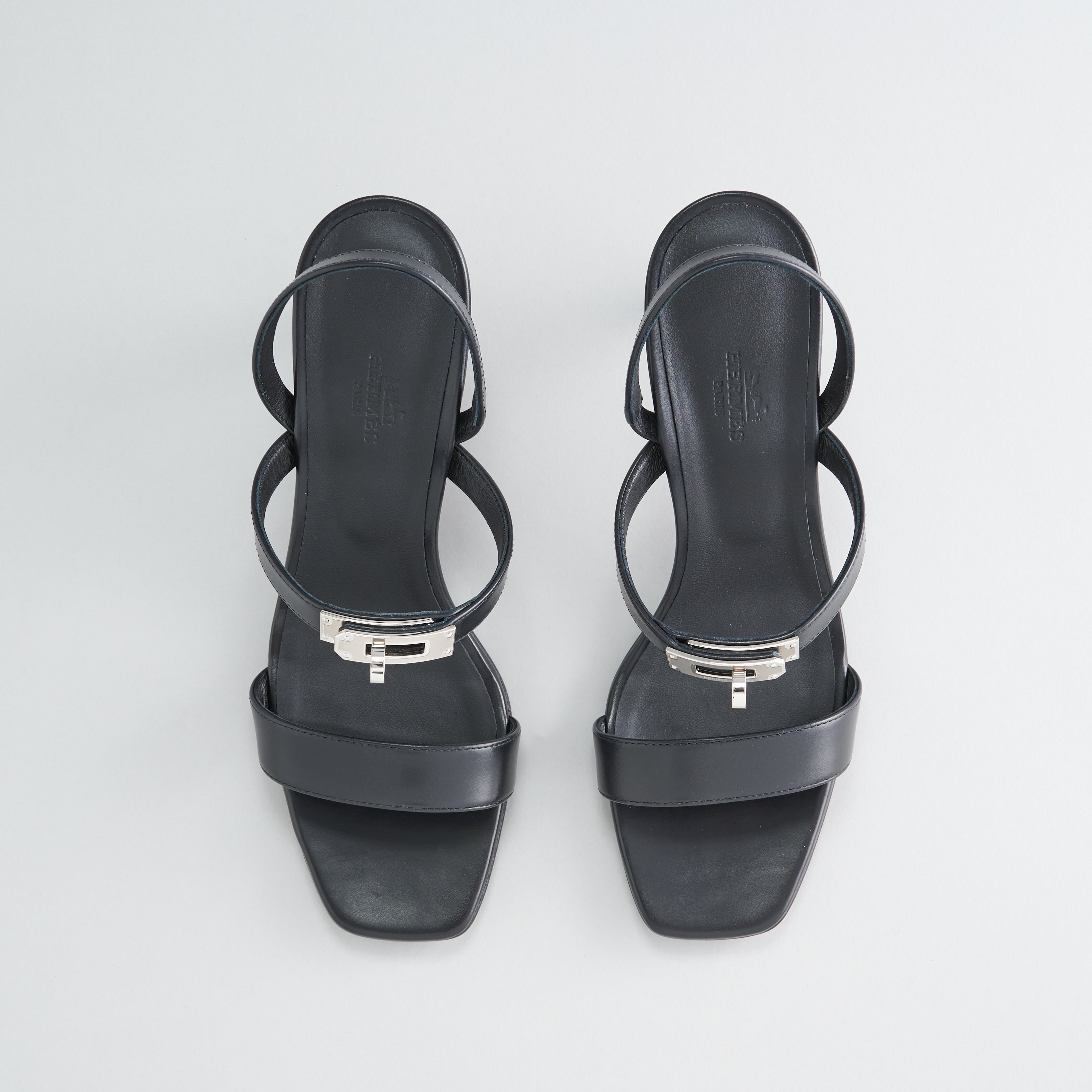 Hermès Glamour 75 Sandal Calfskin Black Palladium Hardware - eliteUSA 