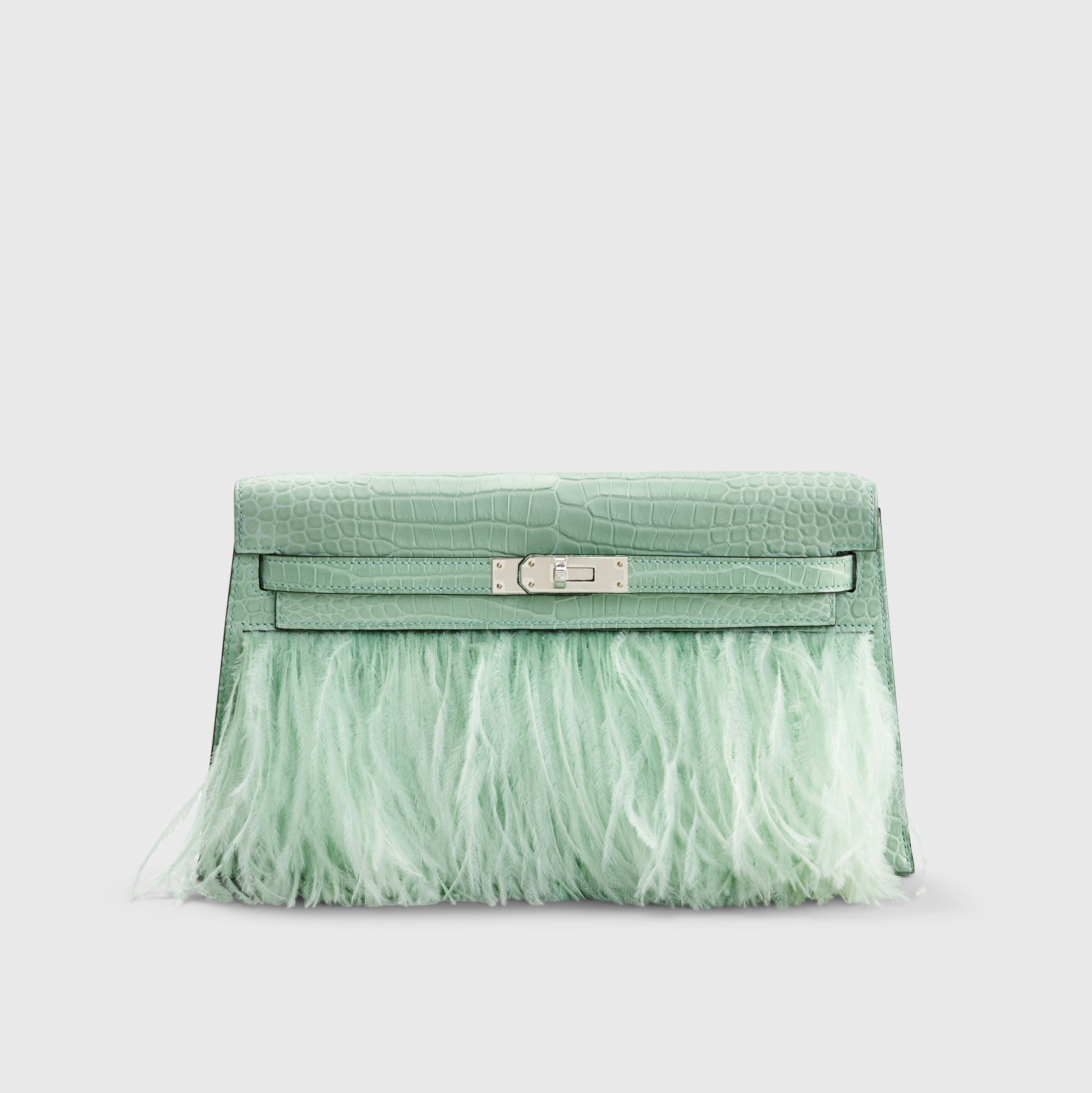 Hermès Kelly Elan Folie Croc and Ostrich Feather