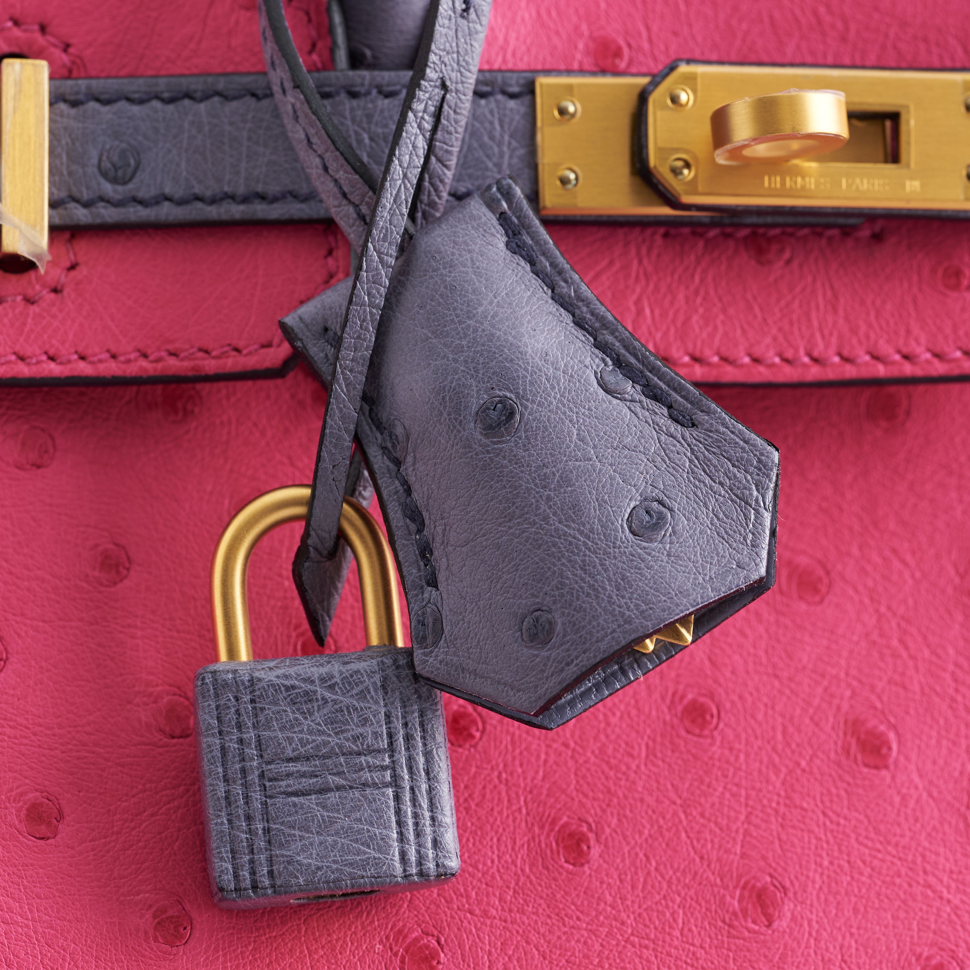 Hermès Birkin 25 Ostrich Rose Tyrien/Blue Glacier Gold Hardware HSS