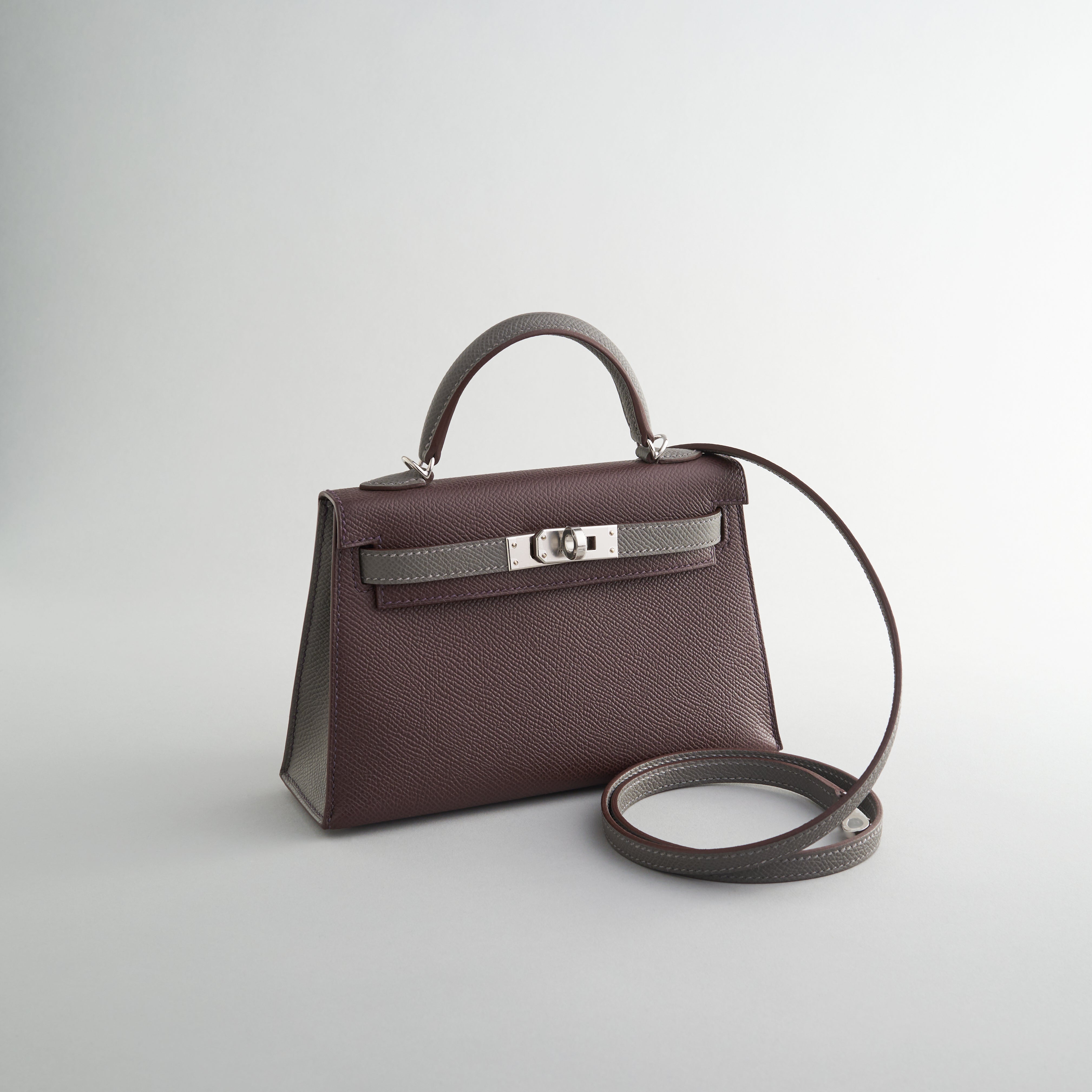 Hermès Kelly Mini Epsom Rouge Sellier/Gris Etain Pallidum Hardware HSS