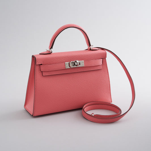 Hermès Kelly Verso Mini Chevre Rose d'Ete/Rouge Venetian Palladium Hardware
