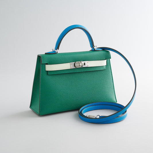 Hermès Kelly Mini Epsom Vert Vertigo/Vert Fizz/Blue Zanzibar Palladium Hardware