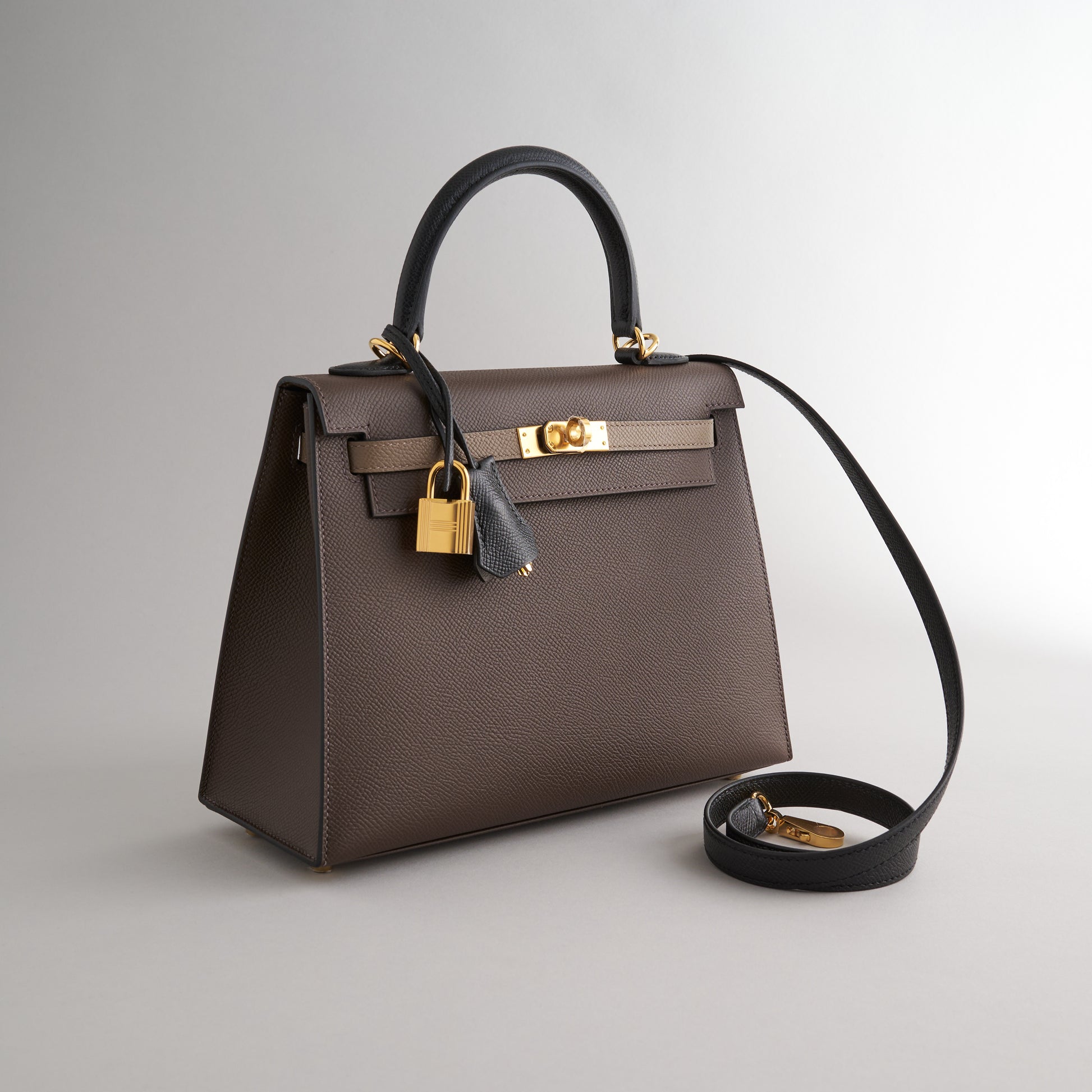 Hermès Kelly 25 Epsom Ecorce/Etoupe/Black Gold Hardware eliteUSA