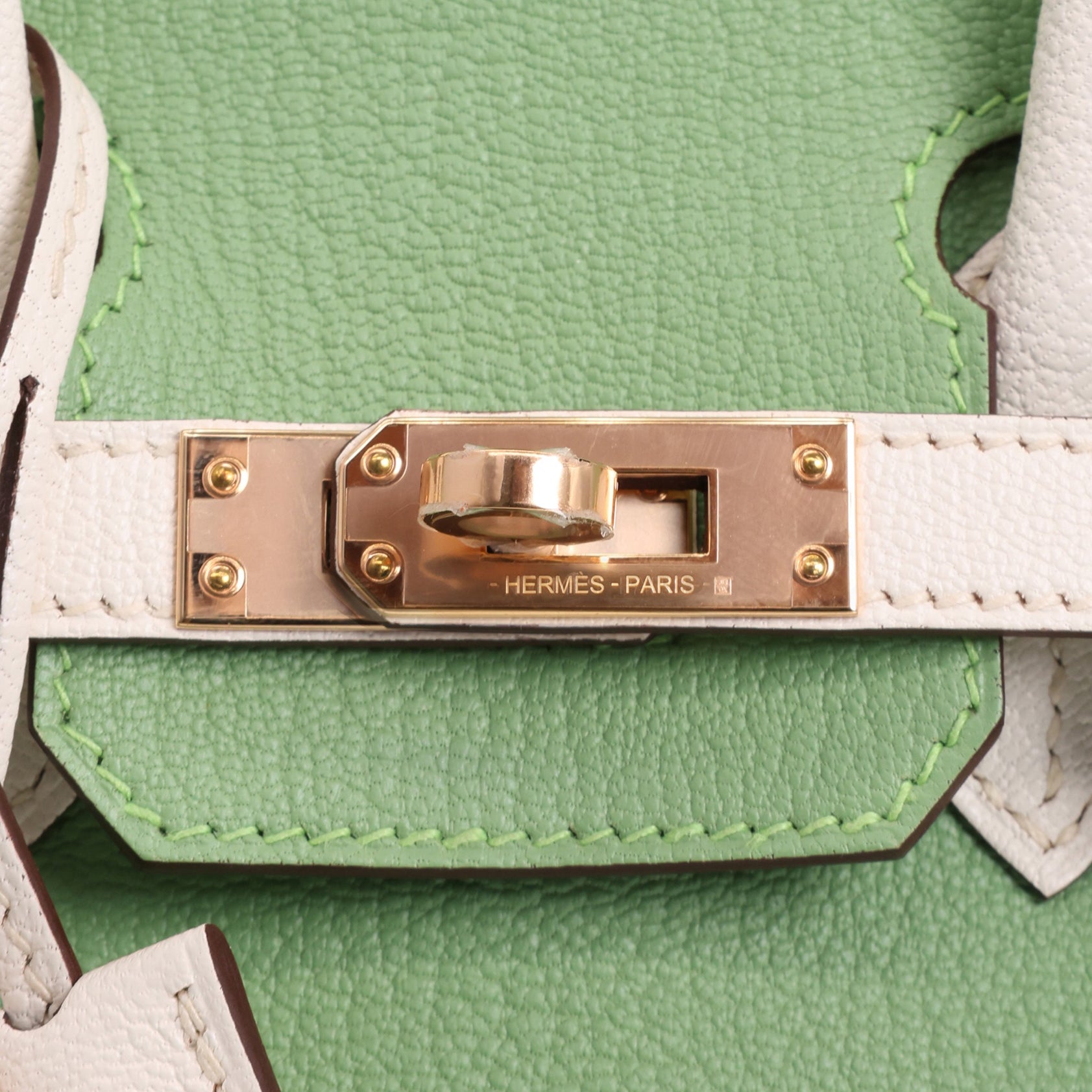 Hermès Birkin 25 Chevre Vert Criquet/Craie Rose Gold Hardware