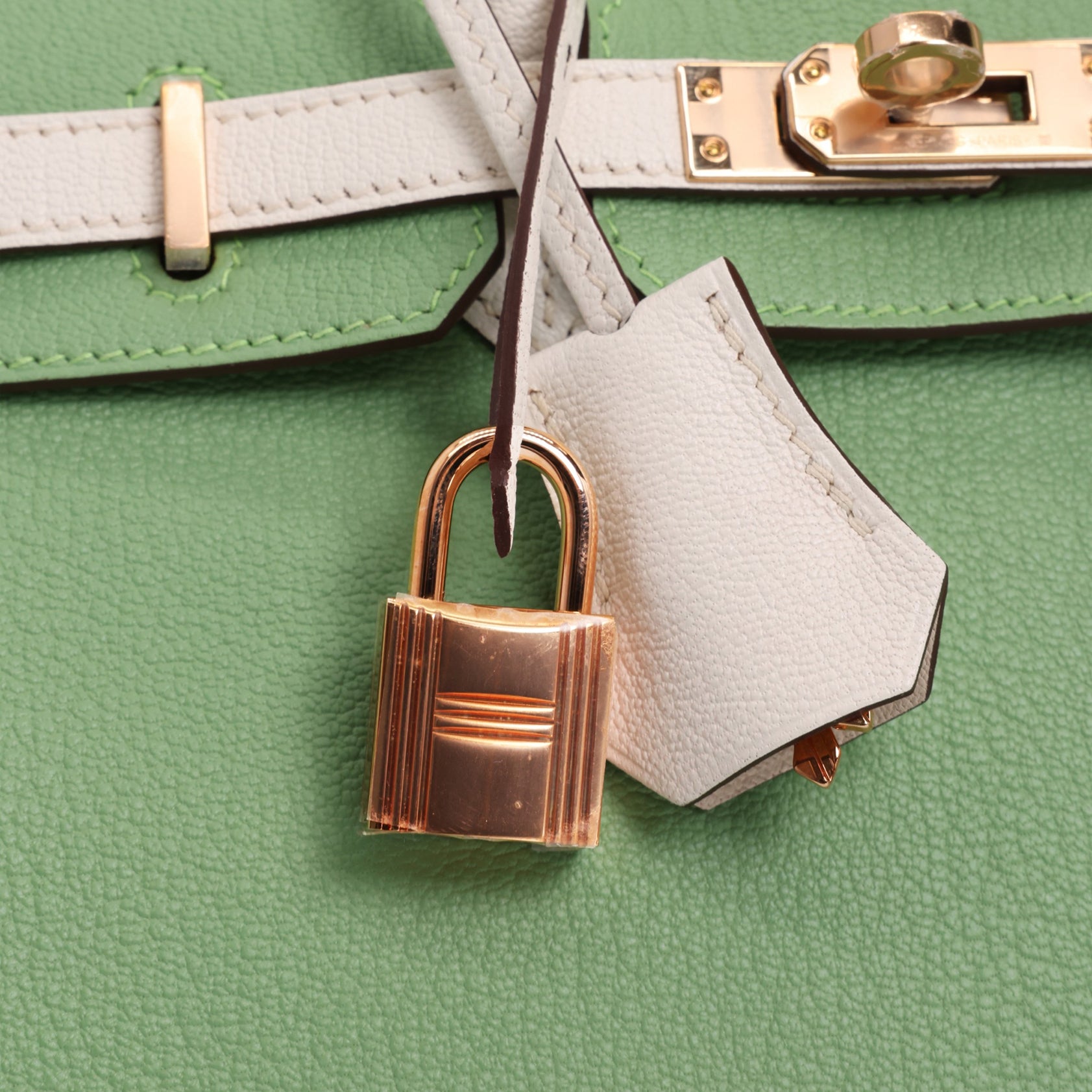 Hermès Birkin 25 Chevre Vert Criquet/Craie Rose Gold Hardware