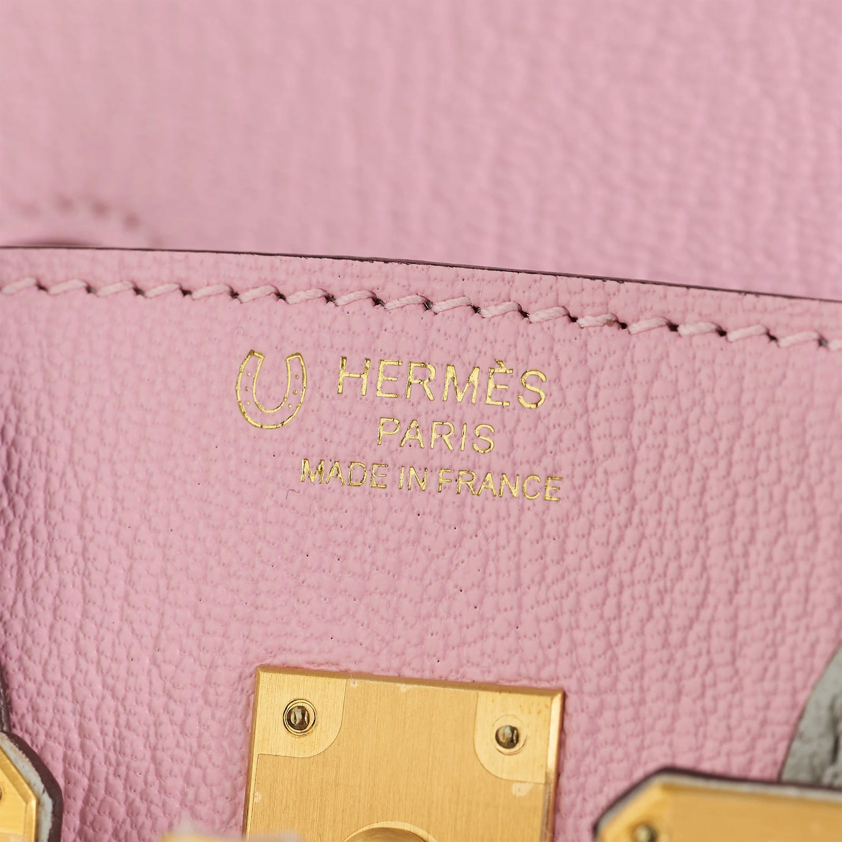 Hermès Birkin 25 Chevre Rose Sakura / Gris Perle Brushed Gold Hardware HSS - eliteUSA 