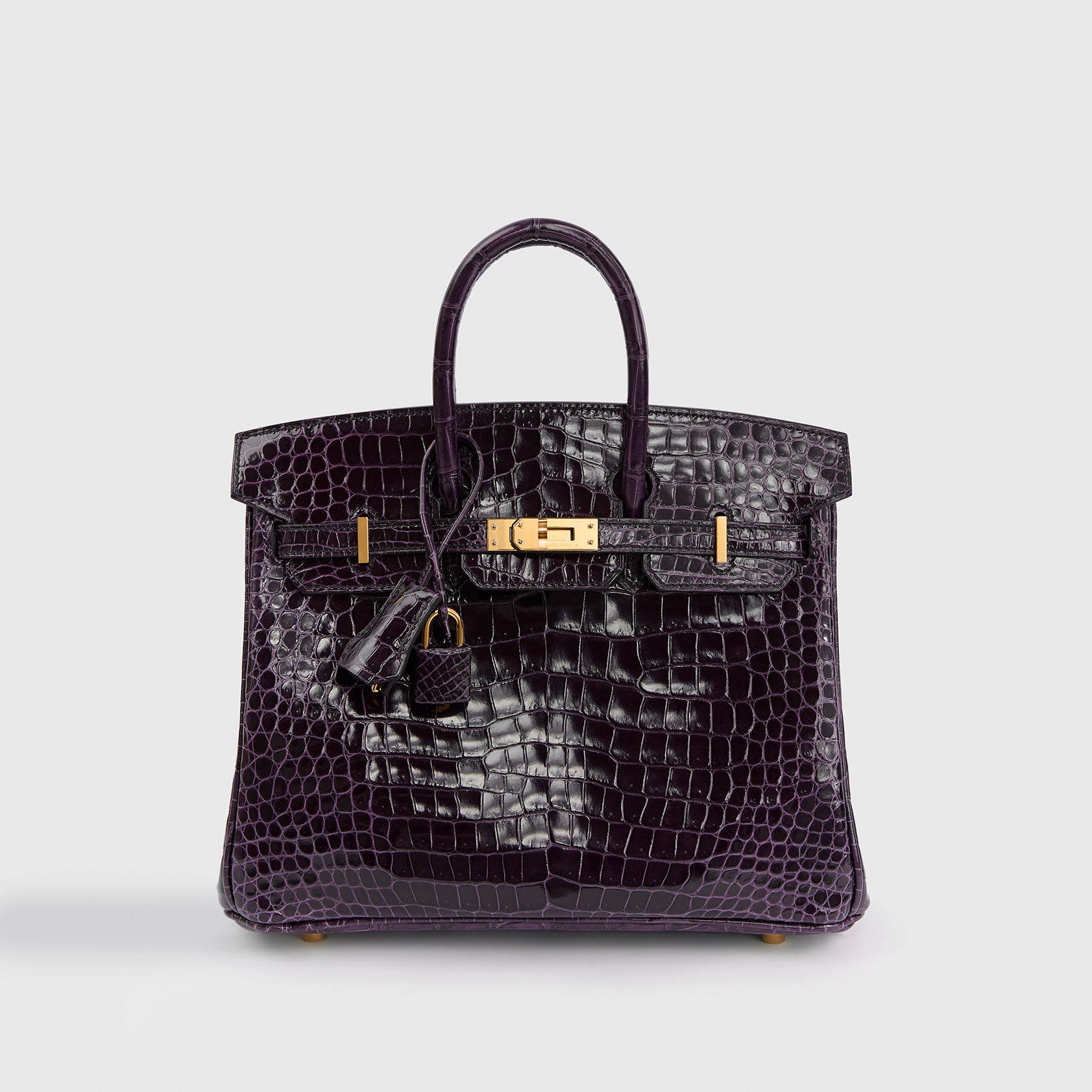 Hermès Birkin 25 Croc, Porosus Aubergine Nilo Shiny Gold Hardware