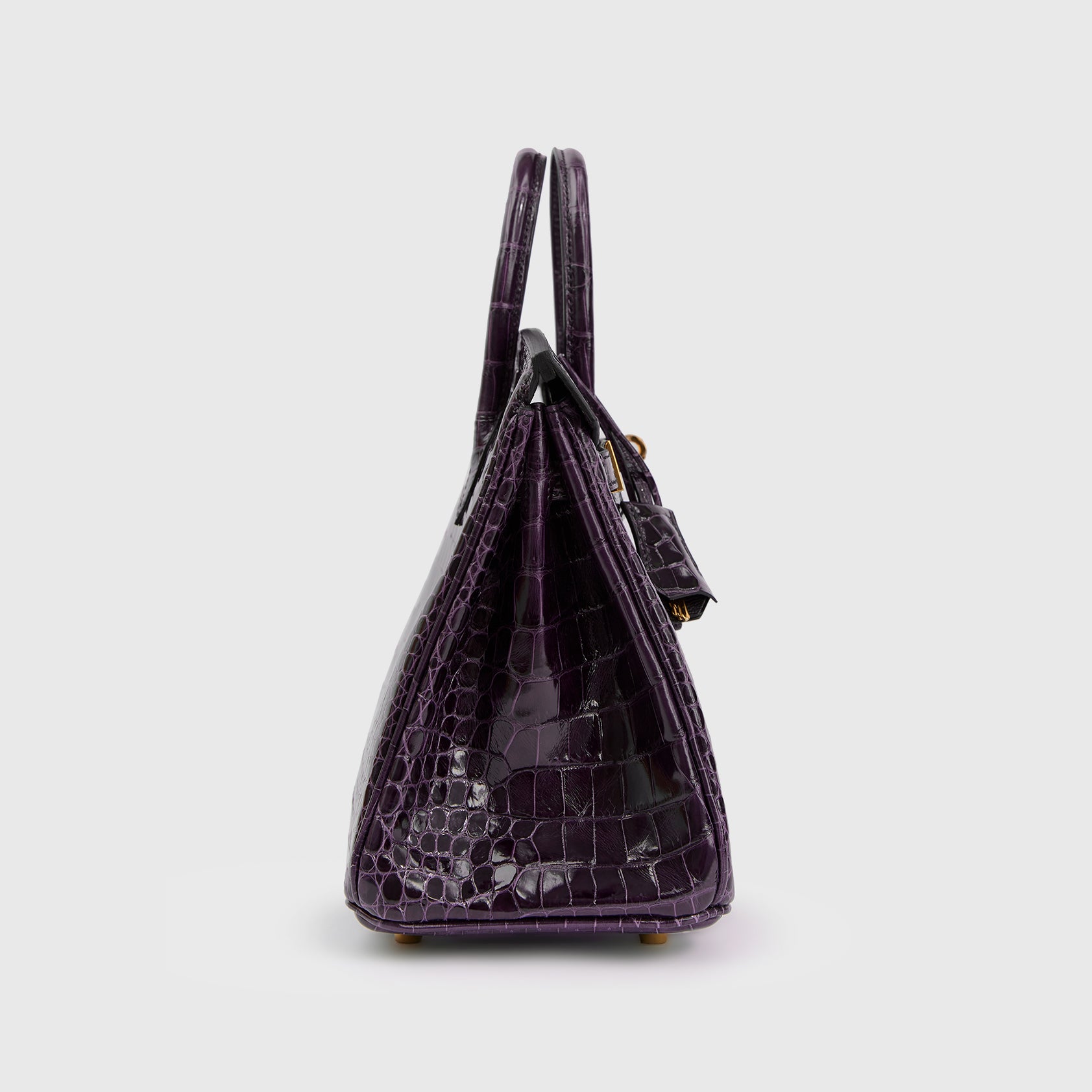 Hermès Birkin 25 Croc, Porosus Aubergine Nilo Shiny Gold Hardware
