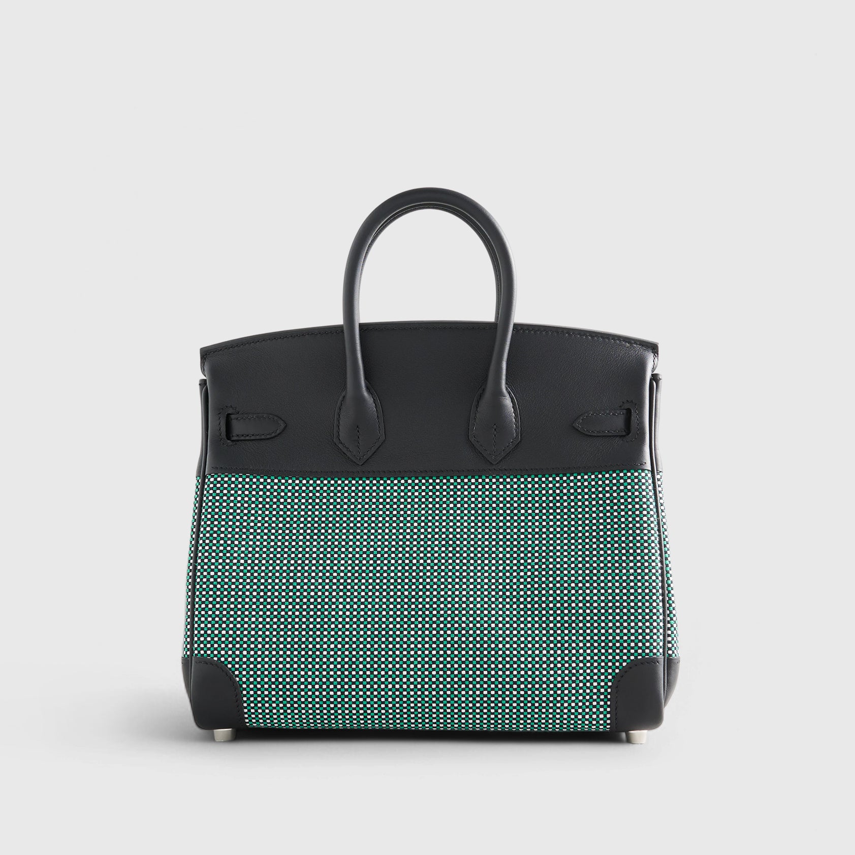 Hermès Birkin 25 Swift, Toila Black/White/Menthe Quadrille Palladium Hardware - eliteUSA 