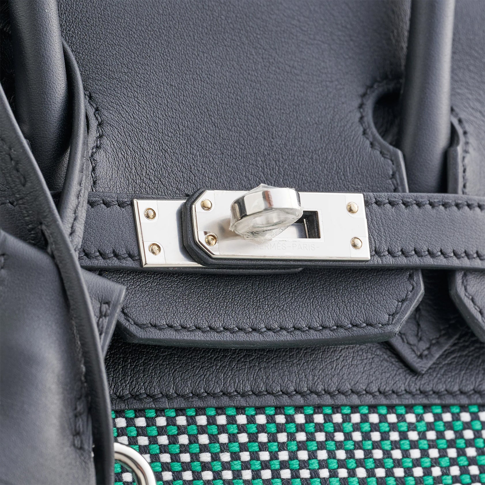 Hermès Birkin 25 Swift, Toila Black/White/Menthe Quadrille Palladium Hardware - eliteUSA 