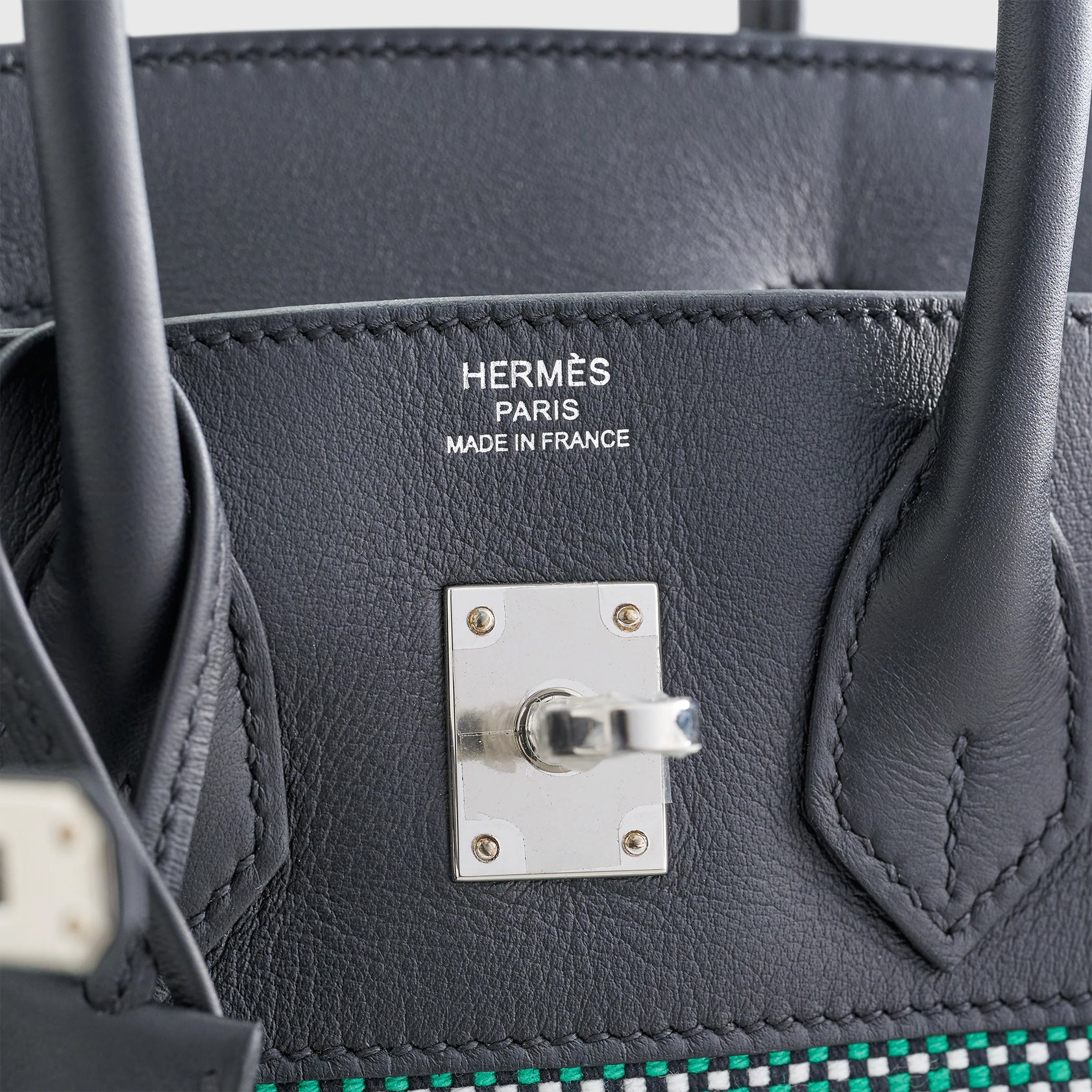 Hermès Birkin 25 Swift, Toila Black/White/Menthe Quadrille Palladium Hardware - eliteUSA 
