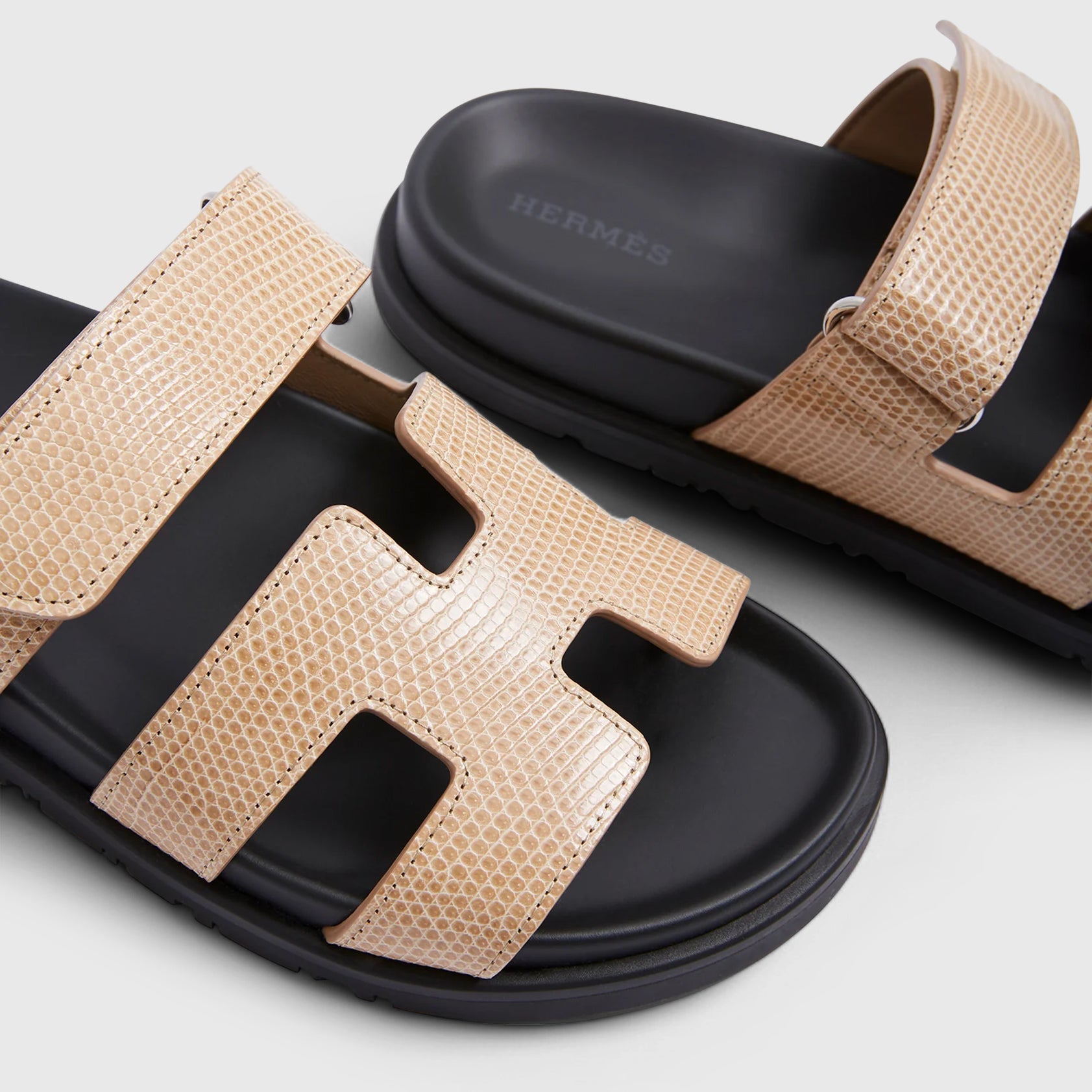 Hermès Chypre Sandals 38 Lizard Beige Argile