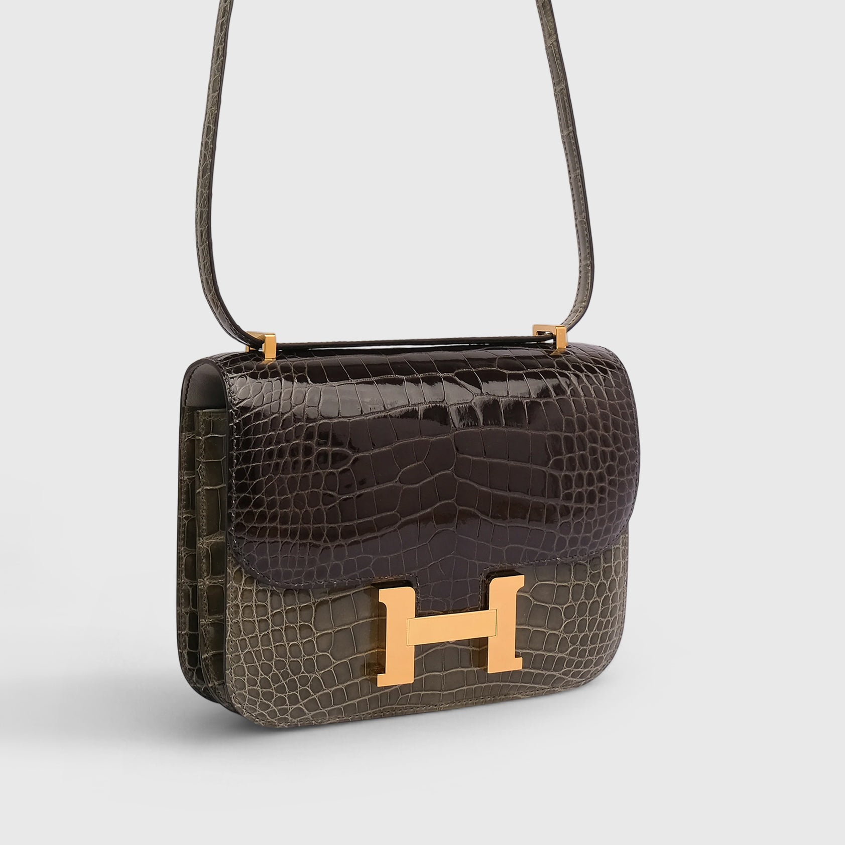 Hermès Constance Alligator Gris Tourterelle/ Gris Elephant Shiny Gold Hardware - eliteUSA 