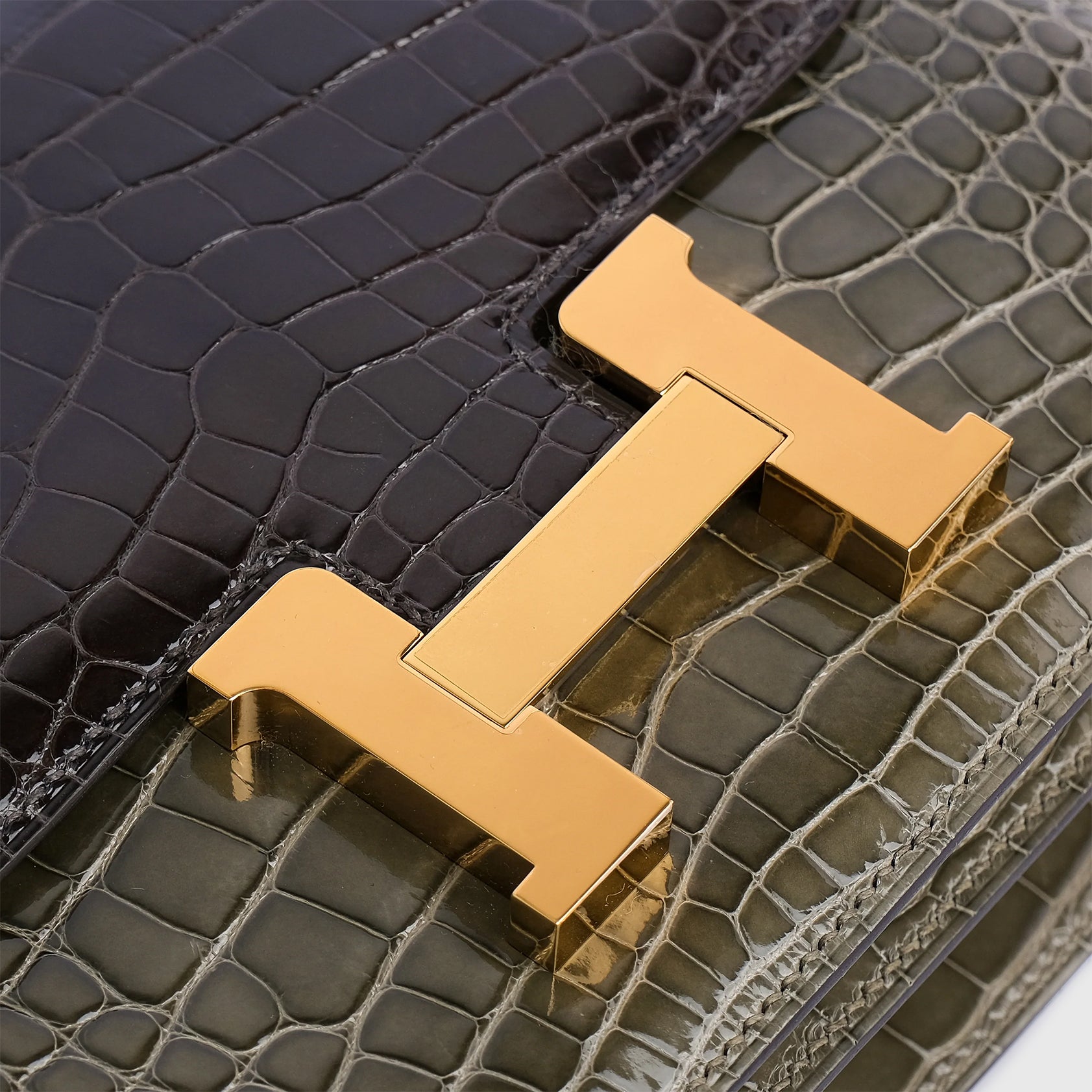 Hermès Constance Alligator Gris Tourterelle/ Gris Elephant Shiny Gold Hardware - eliteUSA 