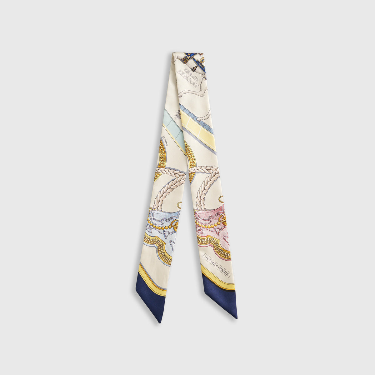 HermesGrandApparatTwilly1-7a.  HERMES SILK YELLOW BEIGE BROWN BLUE Bandeau TWILLY WRAP main image 0