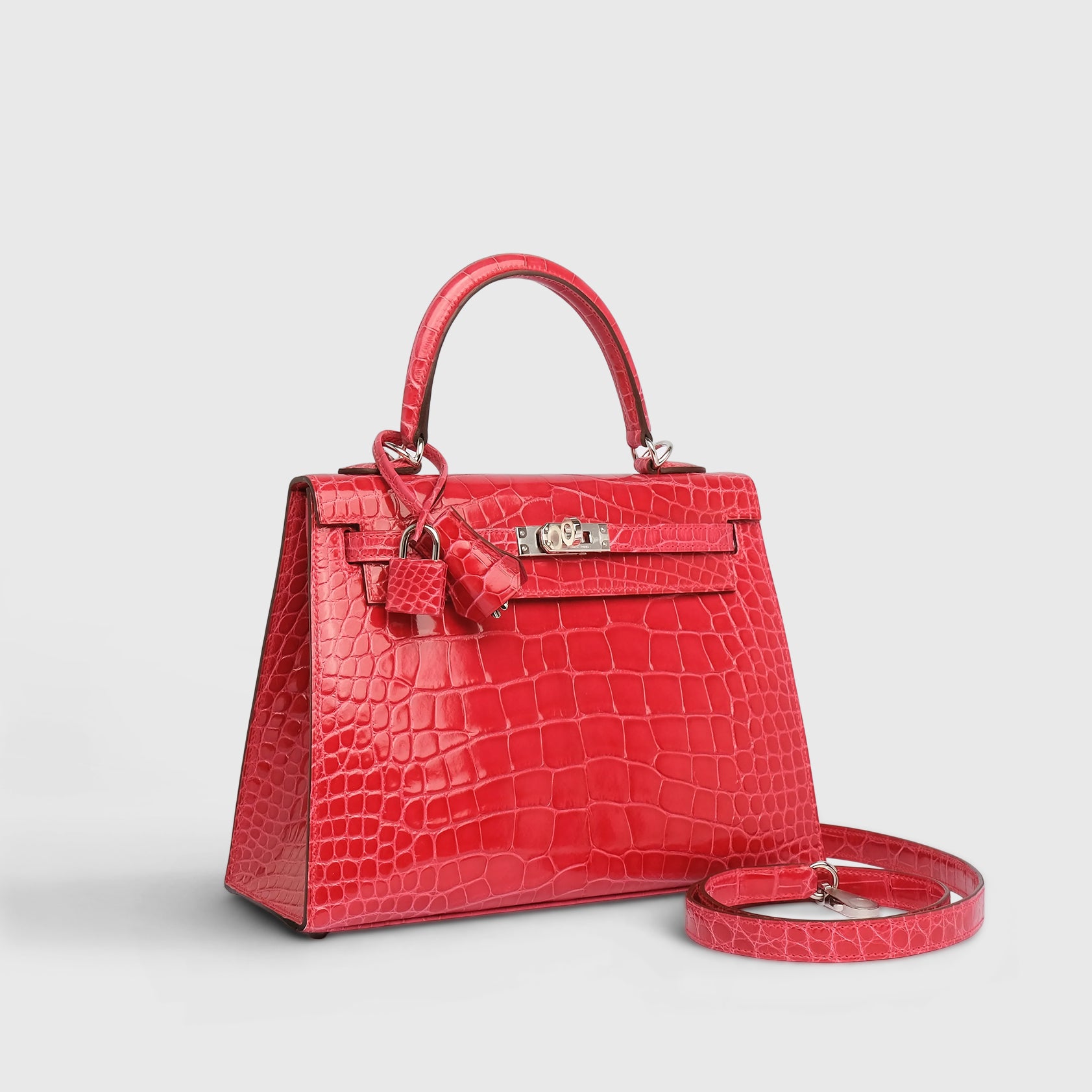 Hermès Kelly 25 Alligator Rose Extreme Shiny Palladium Hardware - eliteUSA 