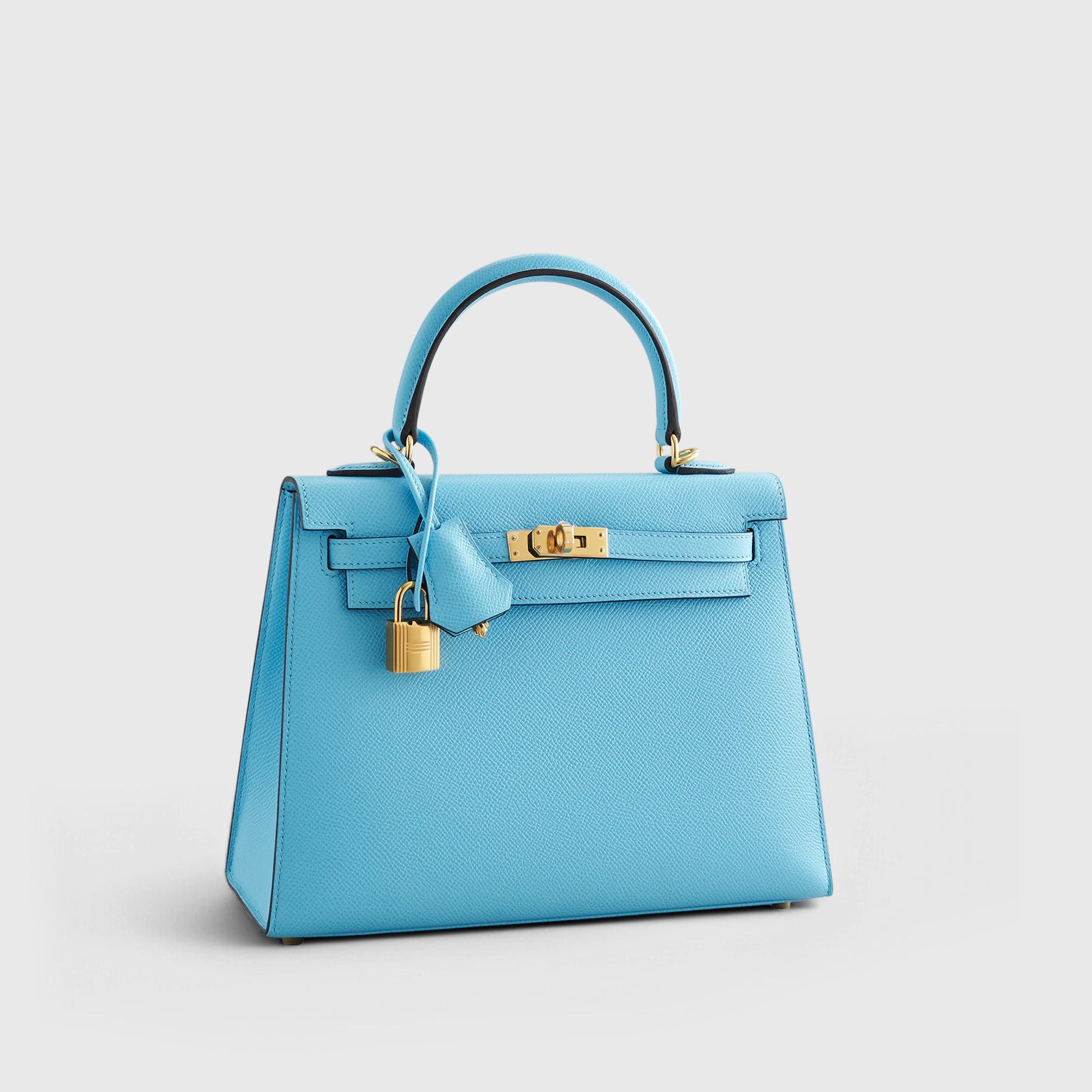 Hermès Kelly 25 Epsom Blue Celeste Sellier Gold Hardware - eliteUSA 