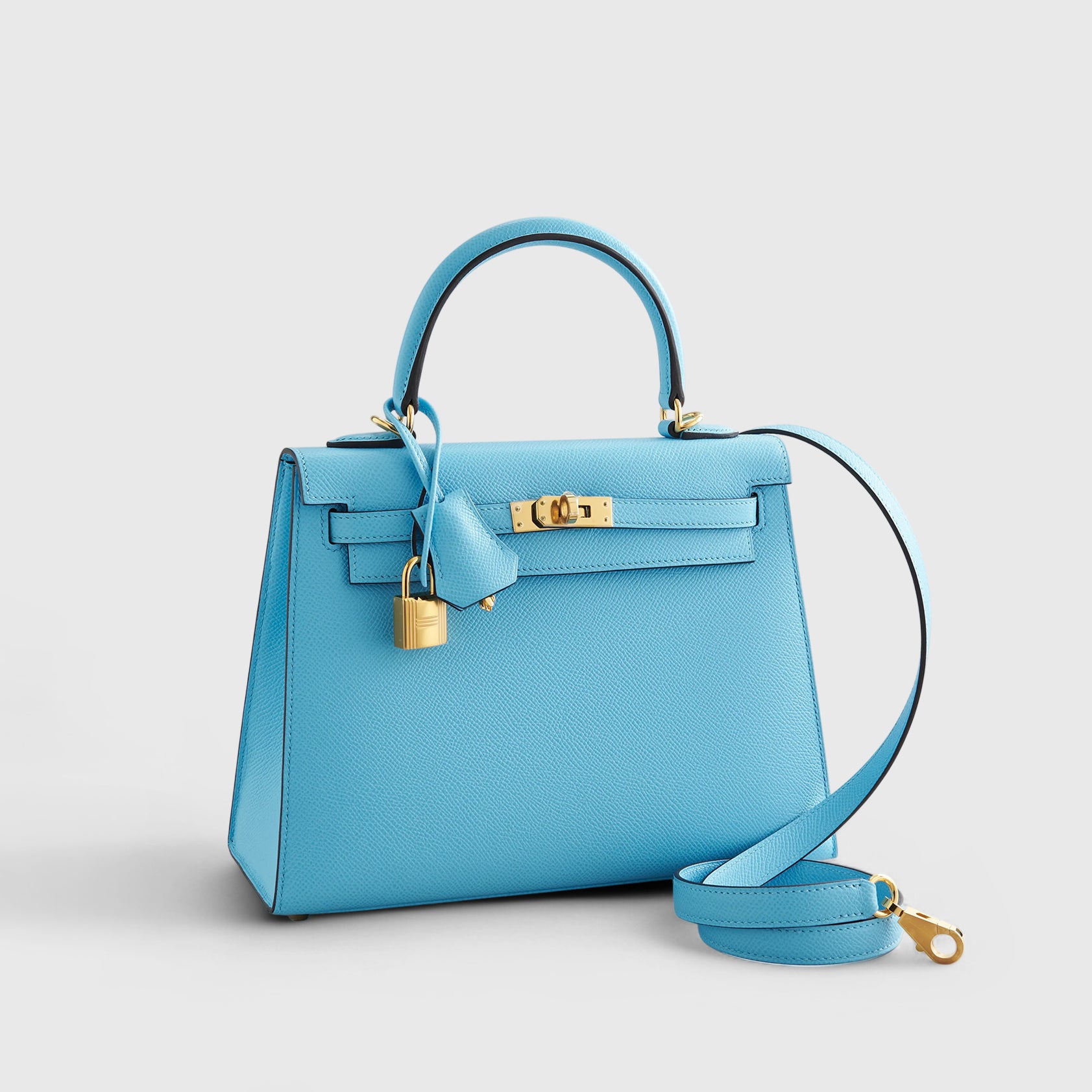Hermès Kelly 25 Epsom Blue Celeste Sellier Gold Hardware - eliteUSA 