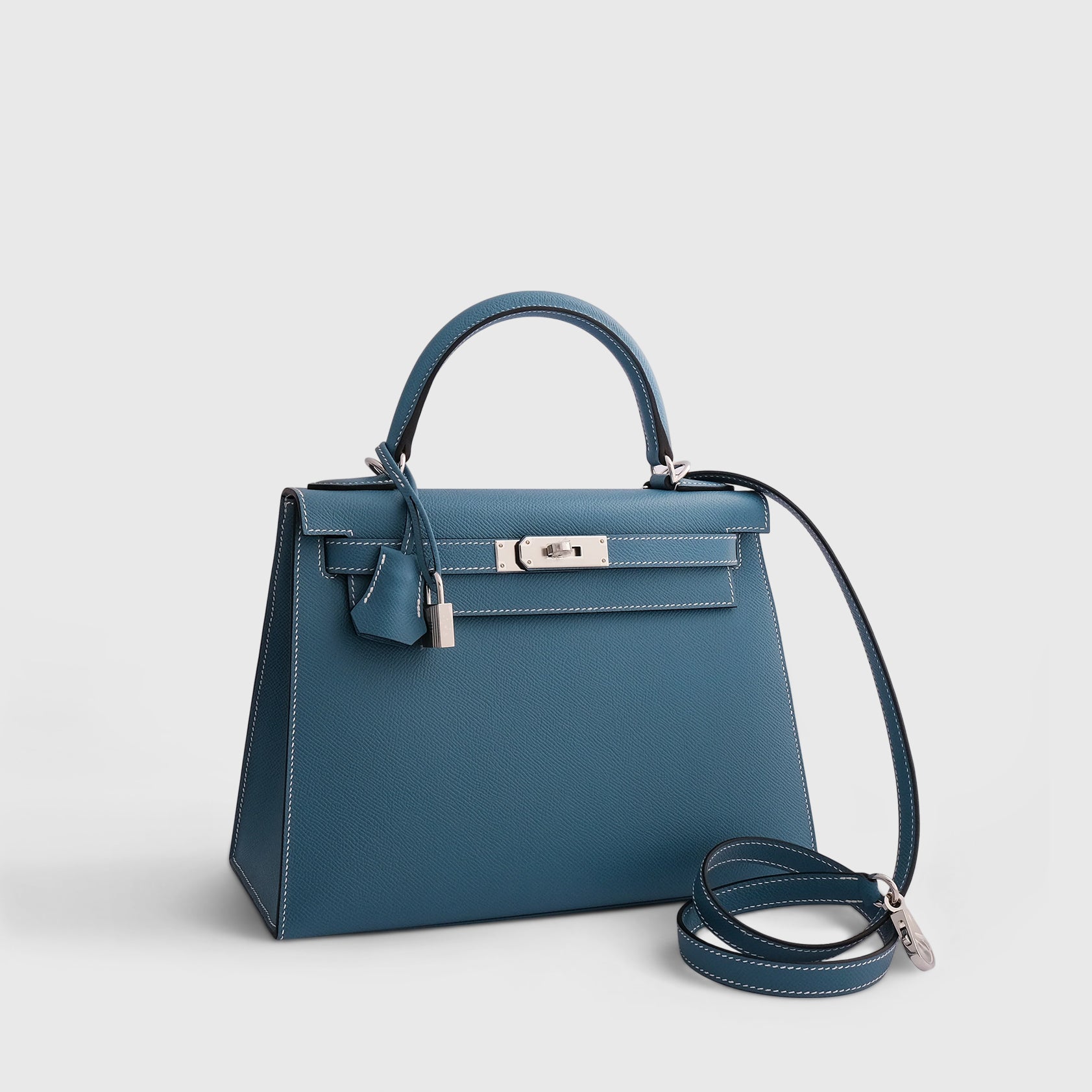 Hermès Kelly 28 Epsom New Blue Jean Sellier Palladium Hardware - eliteUSA 