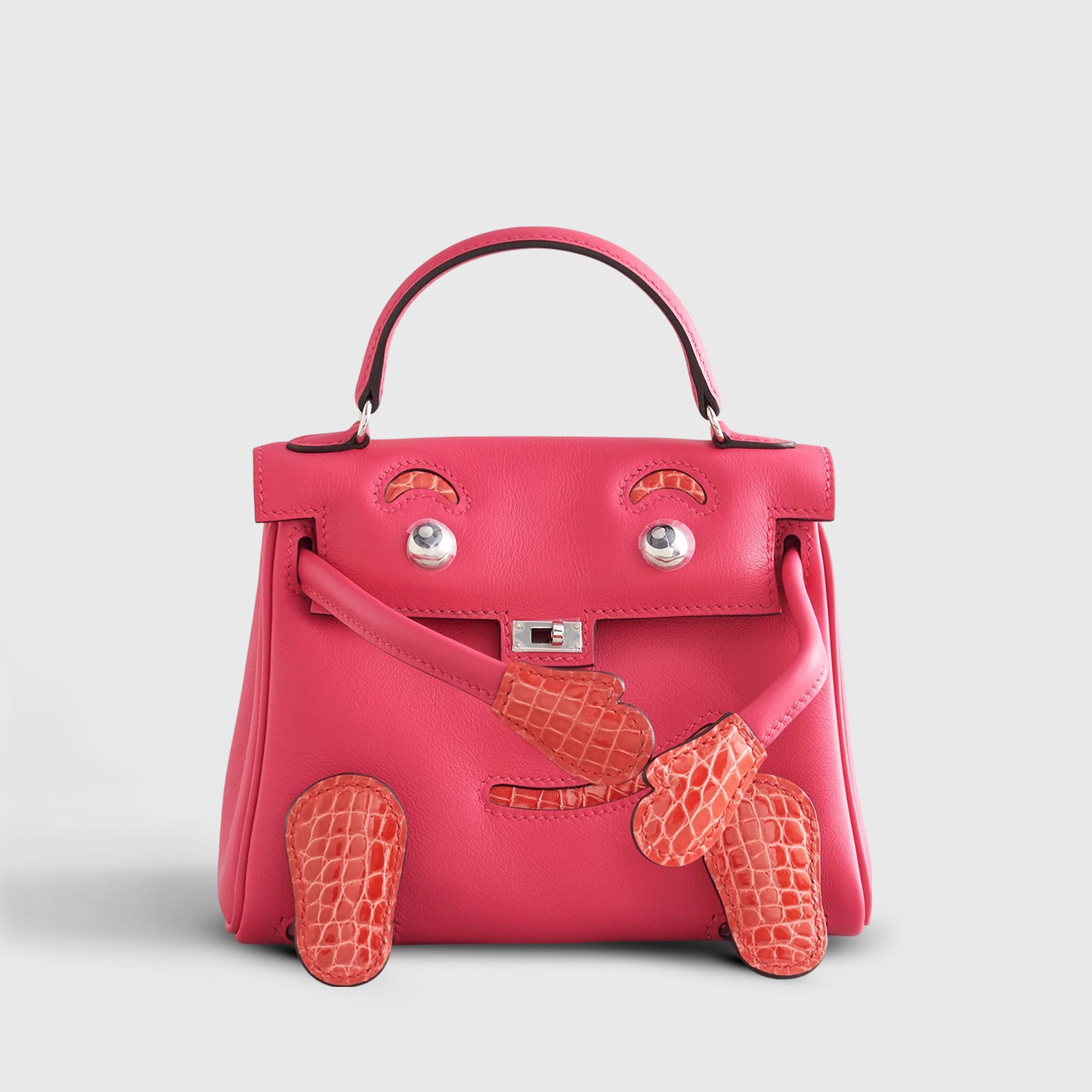 Hermès Kelly Doll Touch Mini Alligator, Swift Rose Mexico/Rouge de Coeur Palladium Hardware