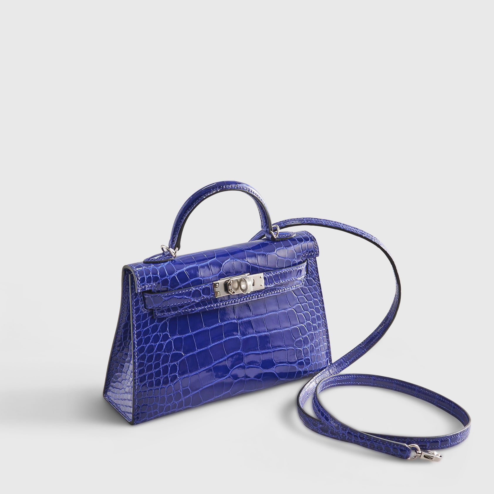 Hermès Kelly Mini Alligator Blue Electric Palladium Hardware - eliteUSA 