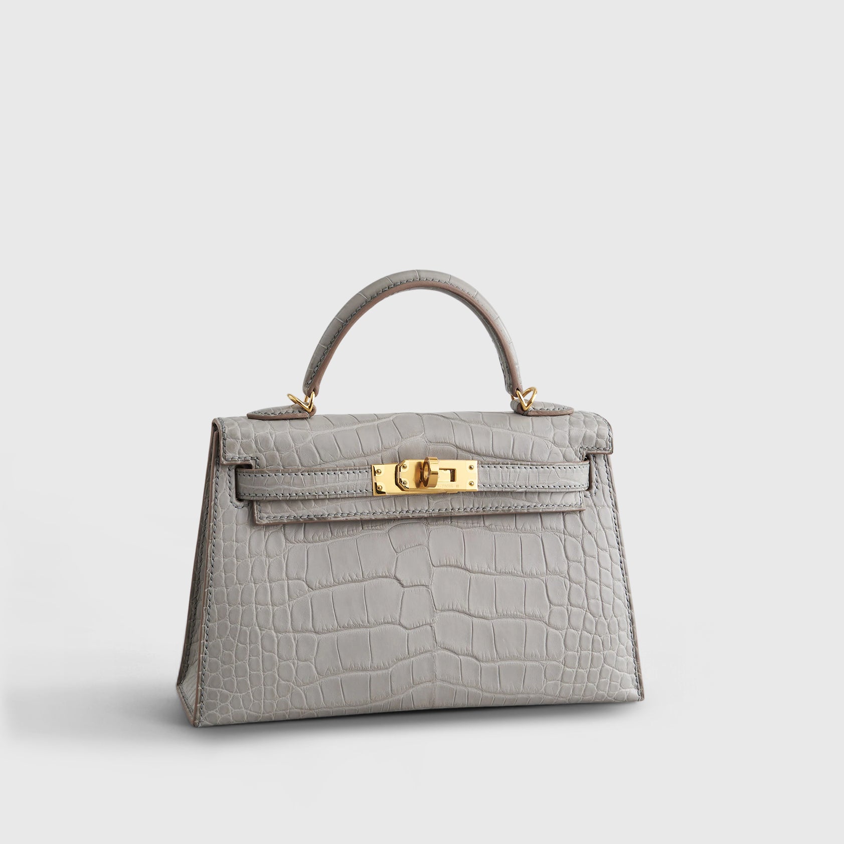 Hermès Kelly Mini Alligator Gris Perle Matte Gold Hardware - eliteUSA 