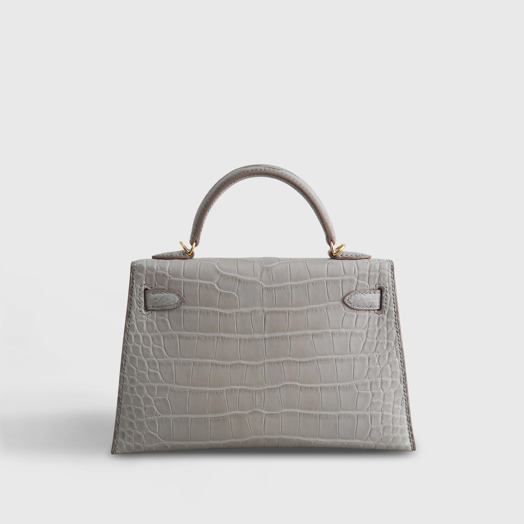 Hermès Kelly Mini Alligator Gris Perle Matte Gold Hardware - eliteUSA 