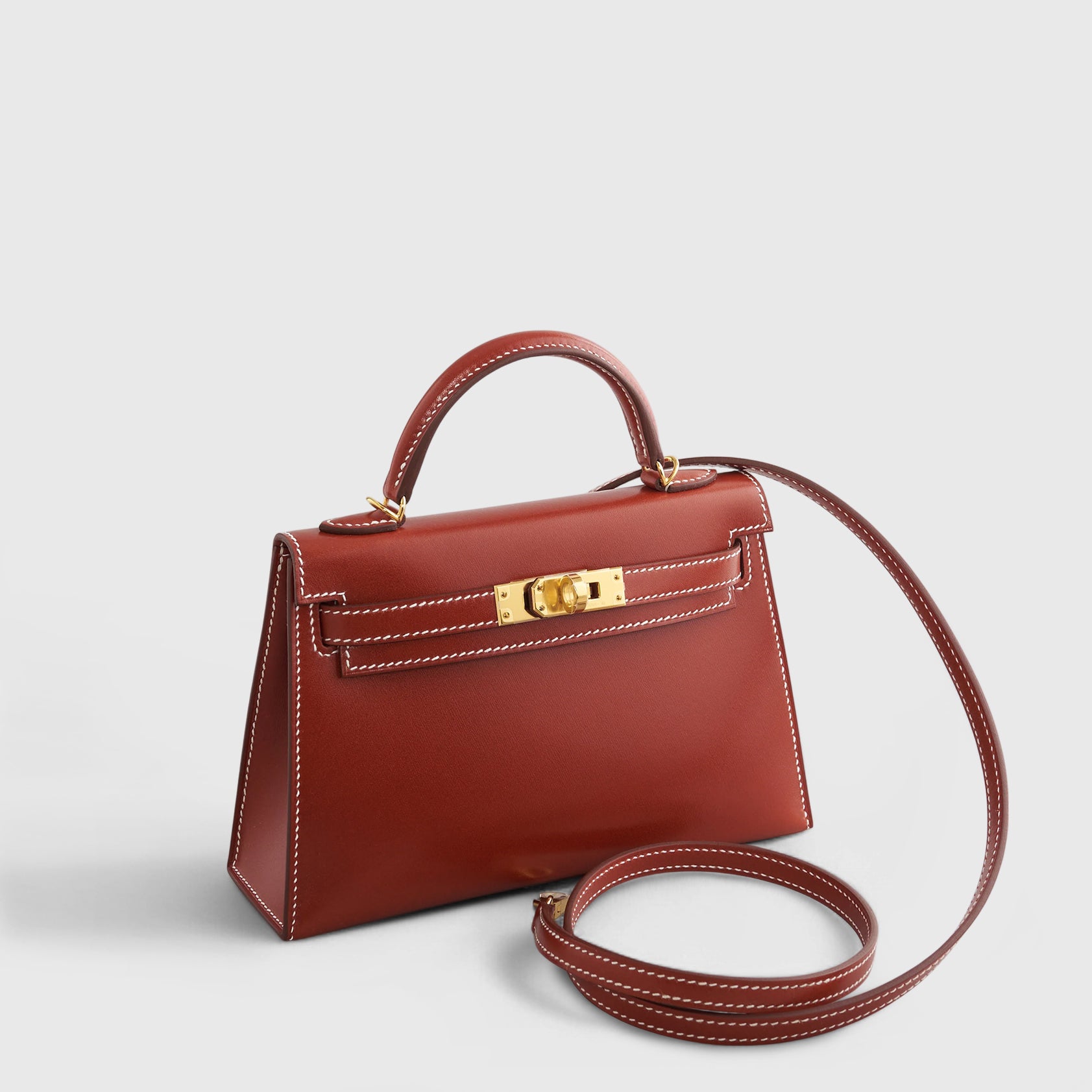 Hermès Kelly Mini Box Calf Brique Sellier Gold Hardware - eliteUSA 