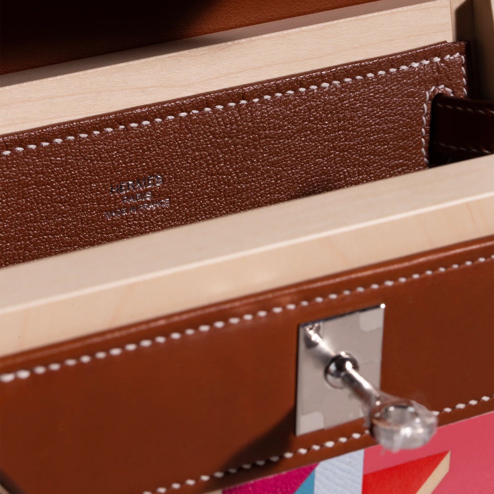 Hermès Kelly Wood 22 Natural/Multicolor/Fauve Perspective Cavalière Palladium Hardware