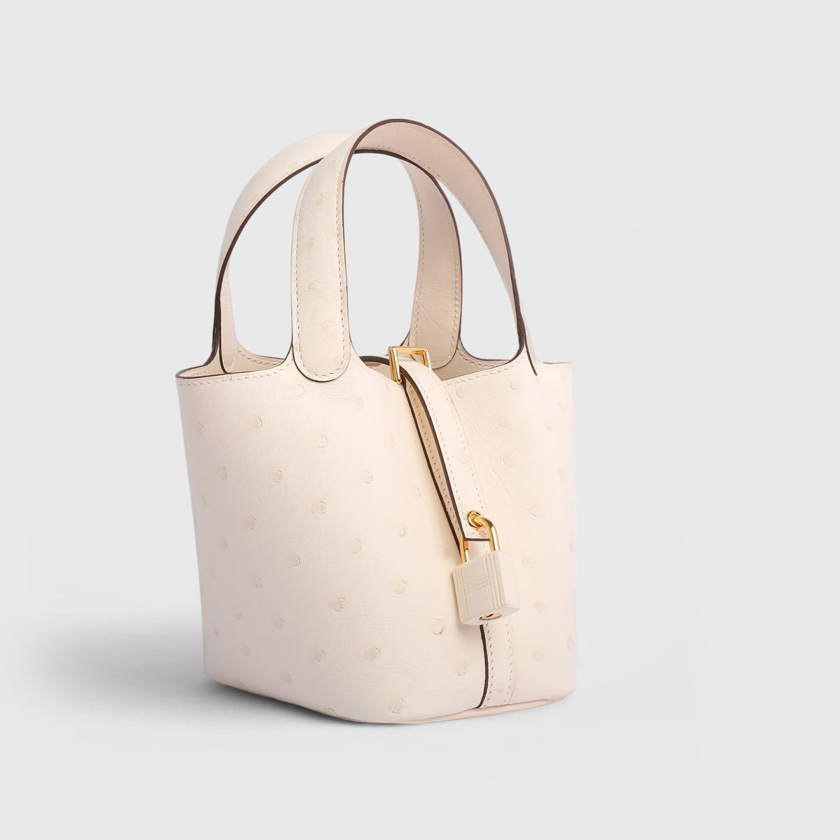 Mini Picotin Ostrich Hermès Picotin Micro Ostrich Nata Gold Hardware