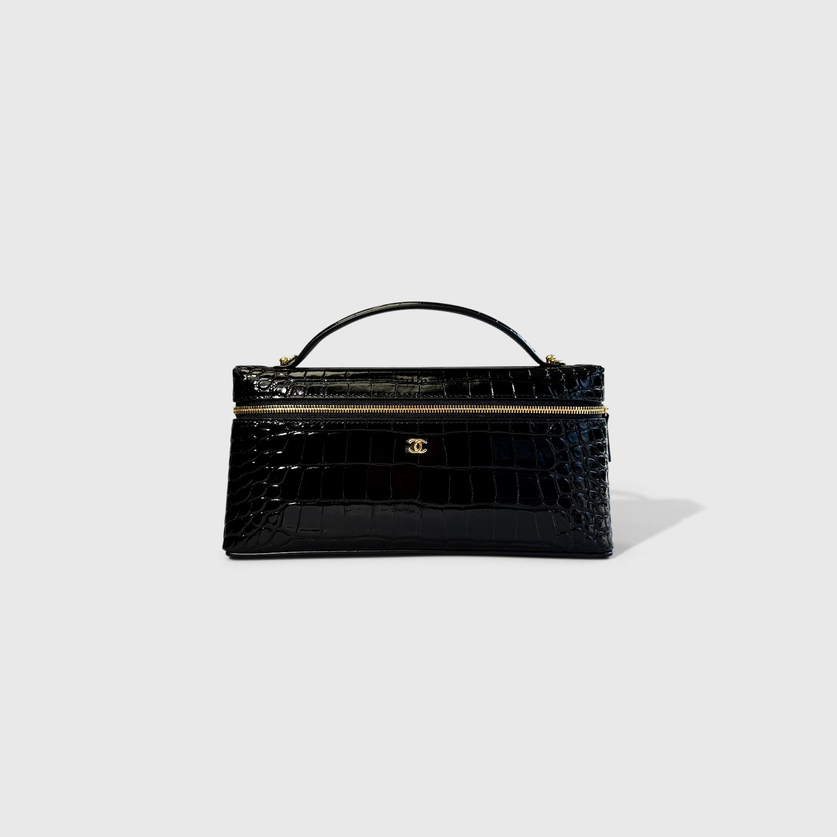 Chanel Croc Embossed East West Vanity Black