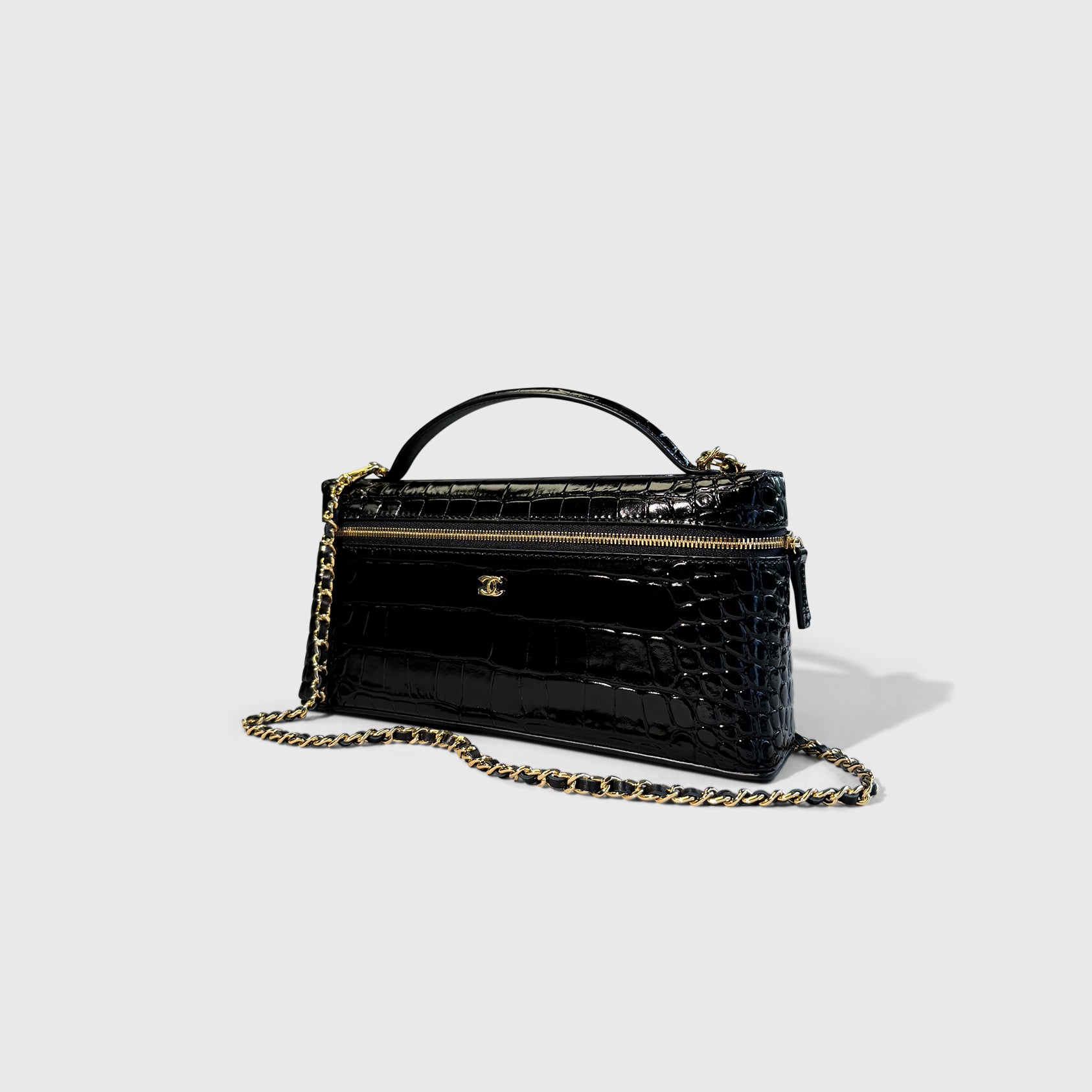 Chanel Croc Embossed East West Vanity Black