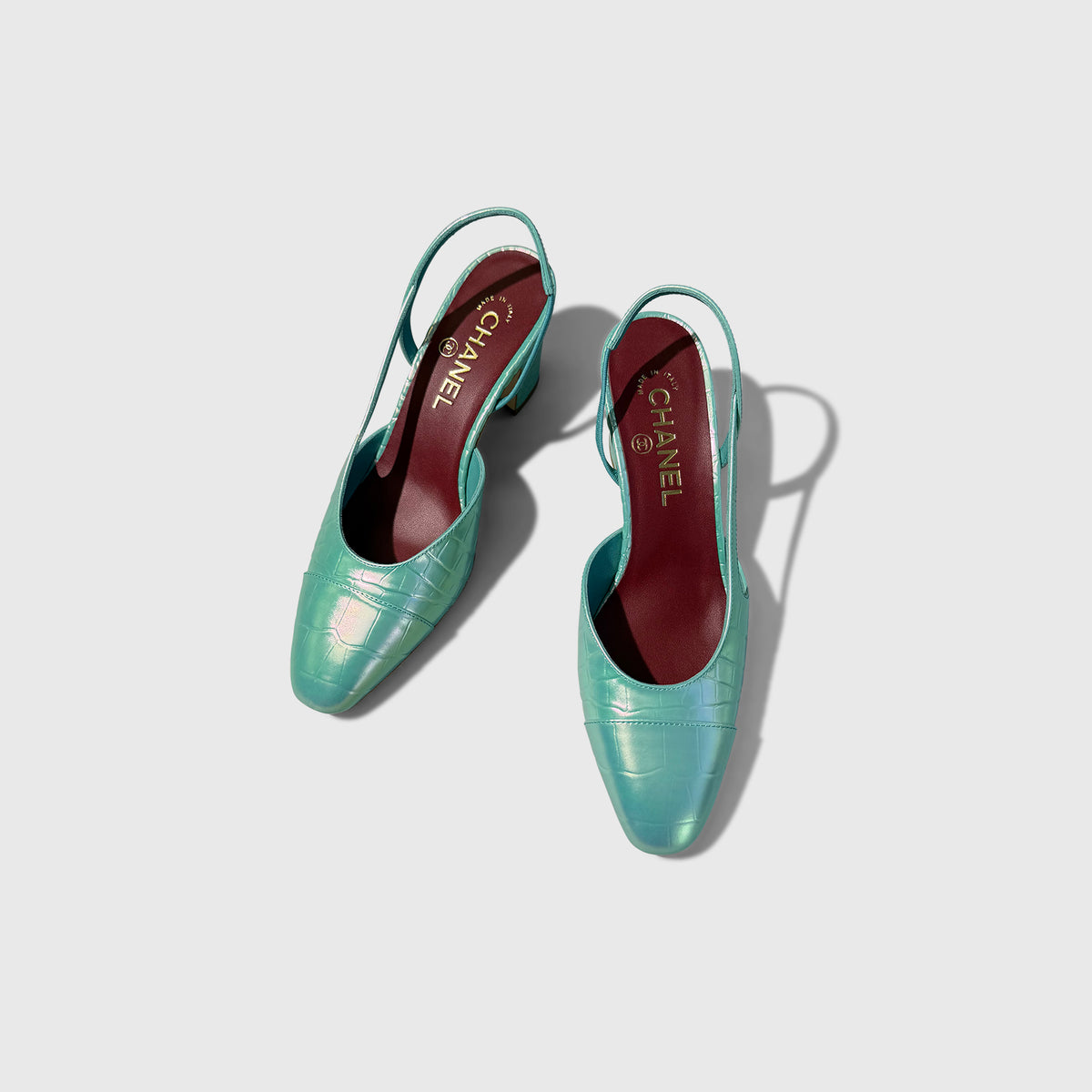 Chanel Croc Embossed Iridescent Slingbacks