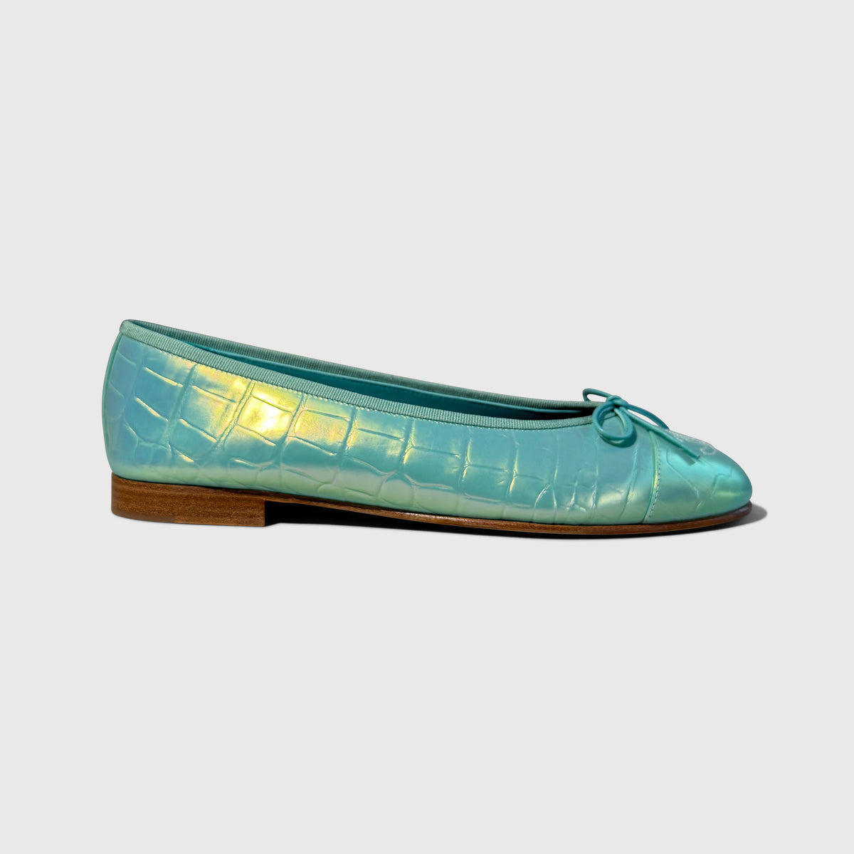 Chanel Croc Embossed Iridescent Ballet Flats