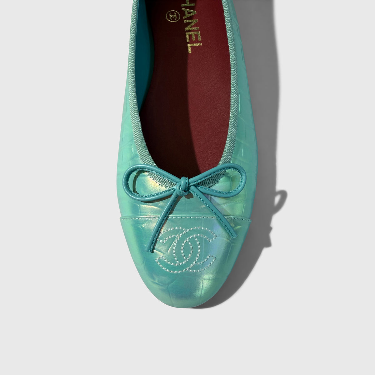 Chanel Croc Embossed Iridescent Ballet Flats