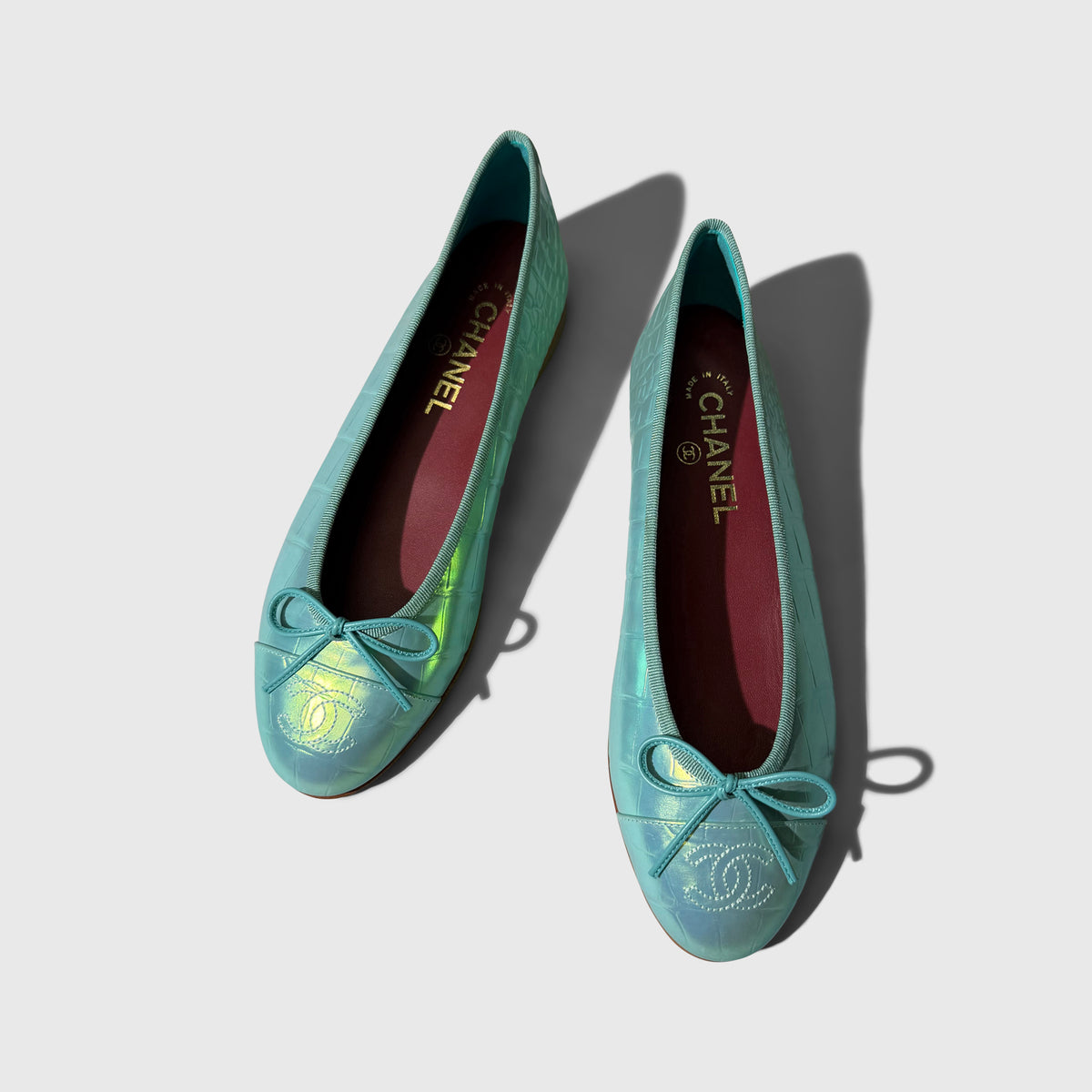 Chanel Croc Embossed Iridescent Ballet Flats