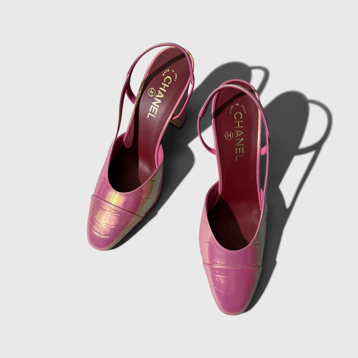 Chanel Croc Embossed Iridescent Slingbacks