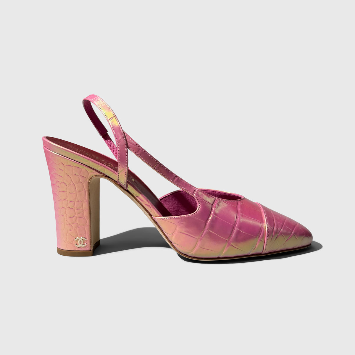 Chanel Croc Embossed Iridescent Slingbacks