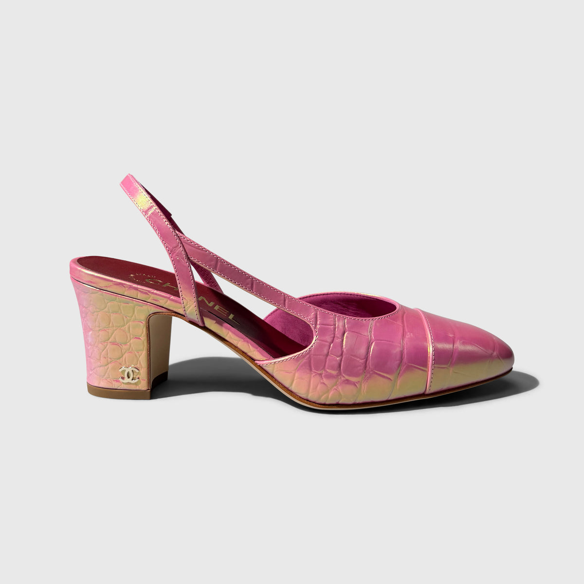 Chanel Croc Embossed Iridescent Slingbacks