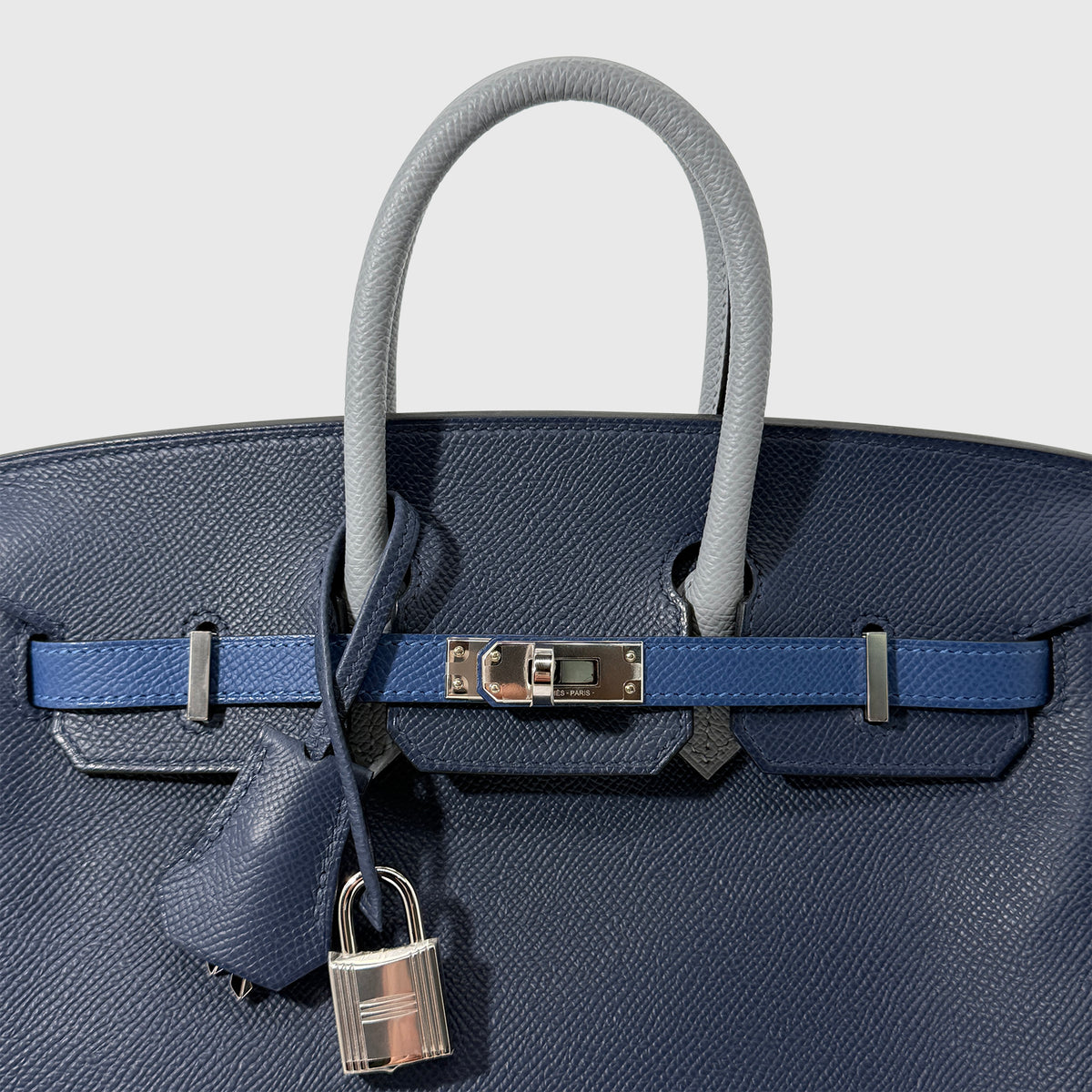 Hermès Birkin 25 Epsom Bleu Abysse / Bleu Tie / Gris Pantin Palladium Hardware