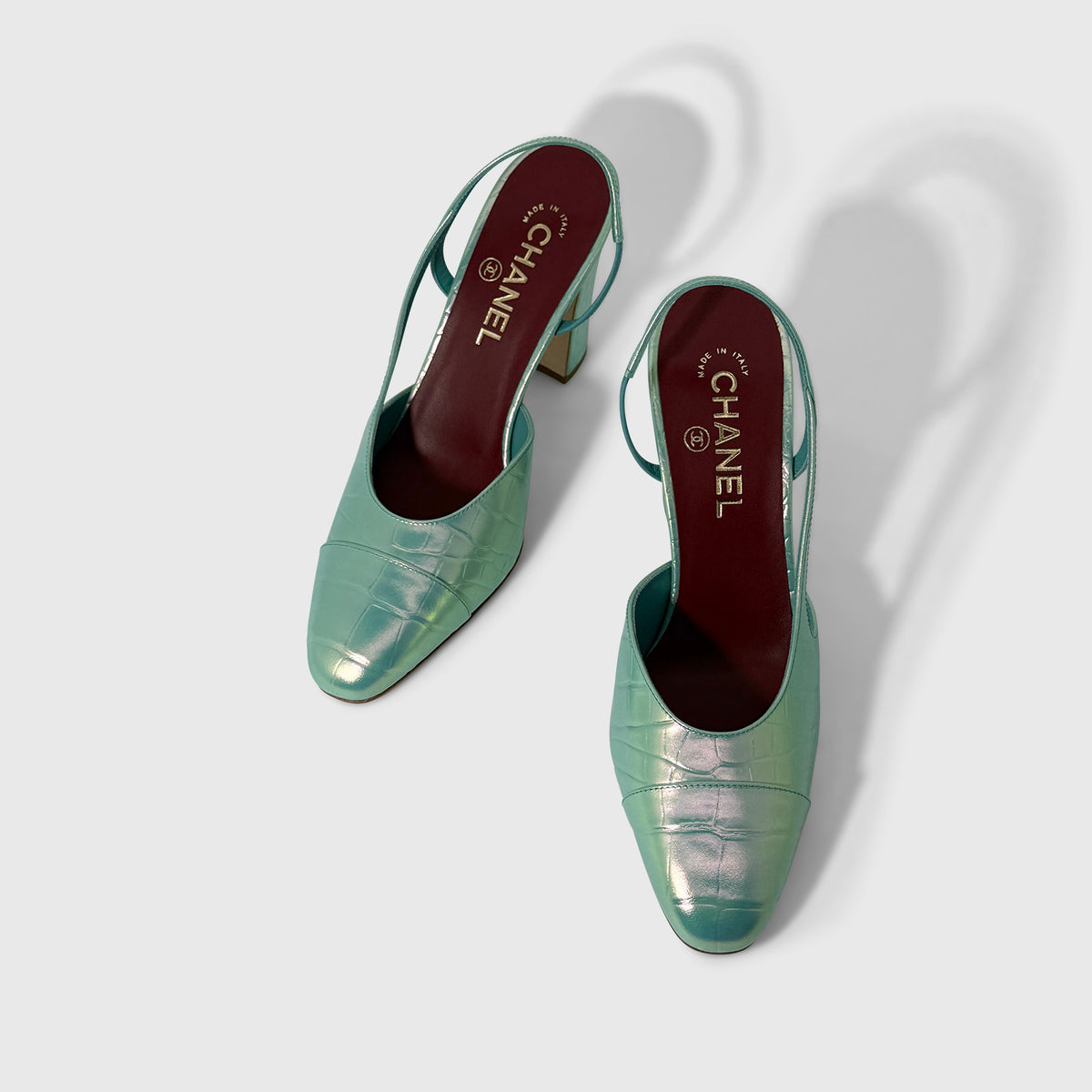 Chanel Croc Embossed Iridescent Slingbacks