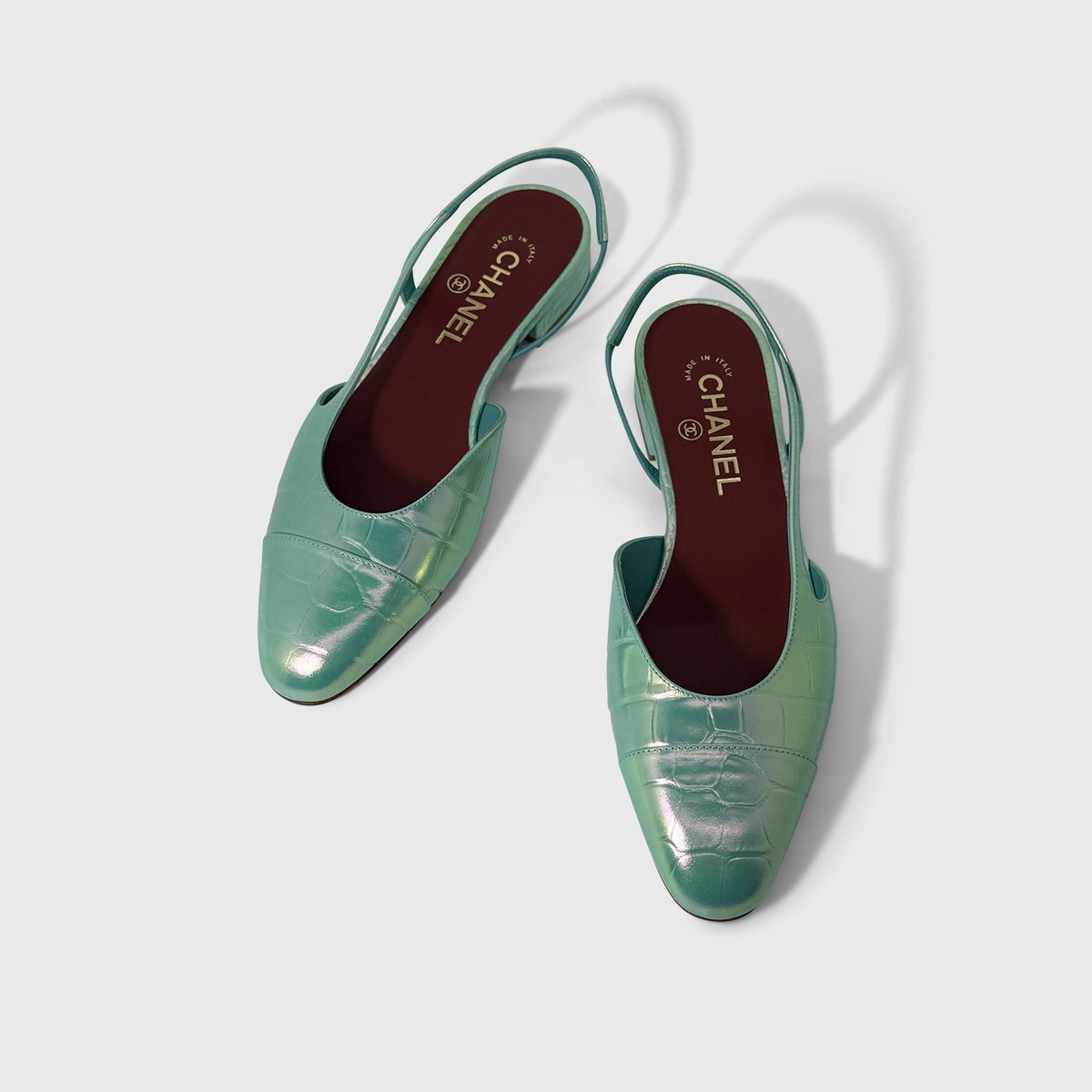 Chanel Croc Embossed Slingback Flats