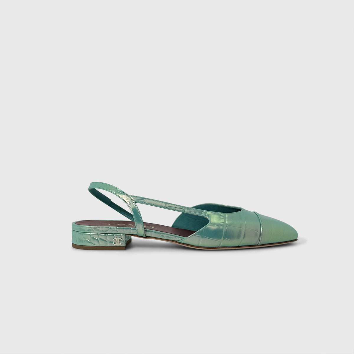Chanel Croc Embossed Slingback Flats